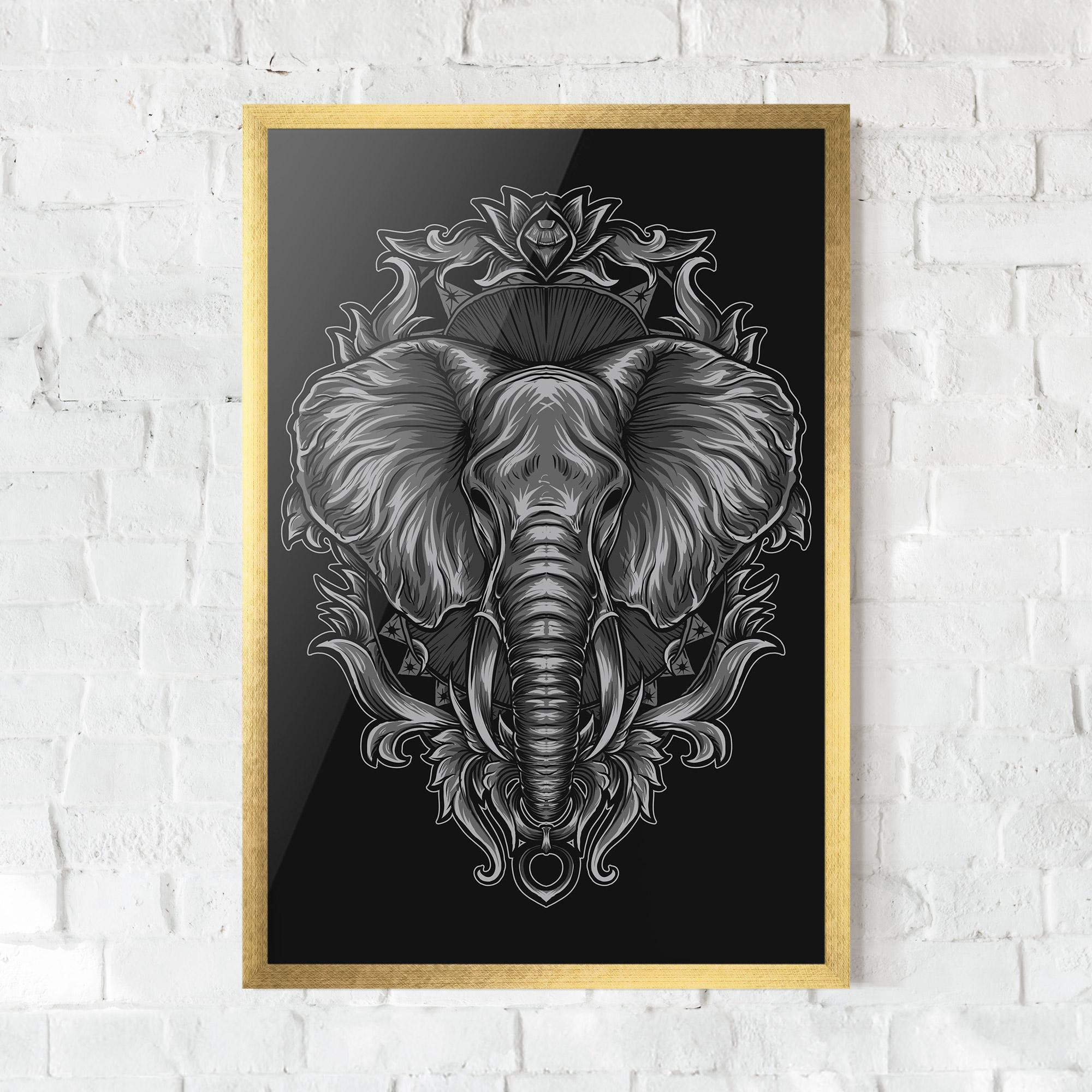 Plakat w Ramie Grey Elephant Head mockup 0