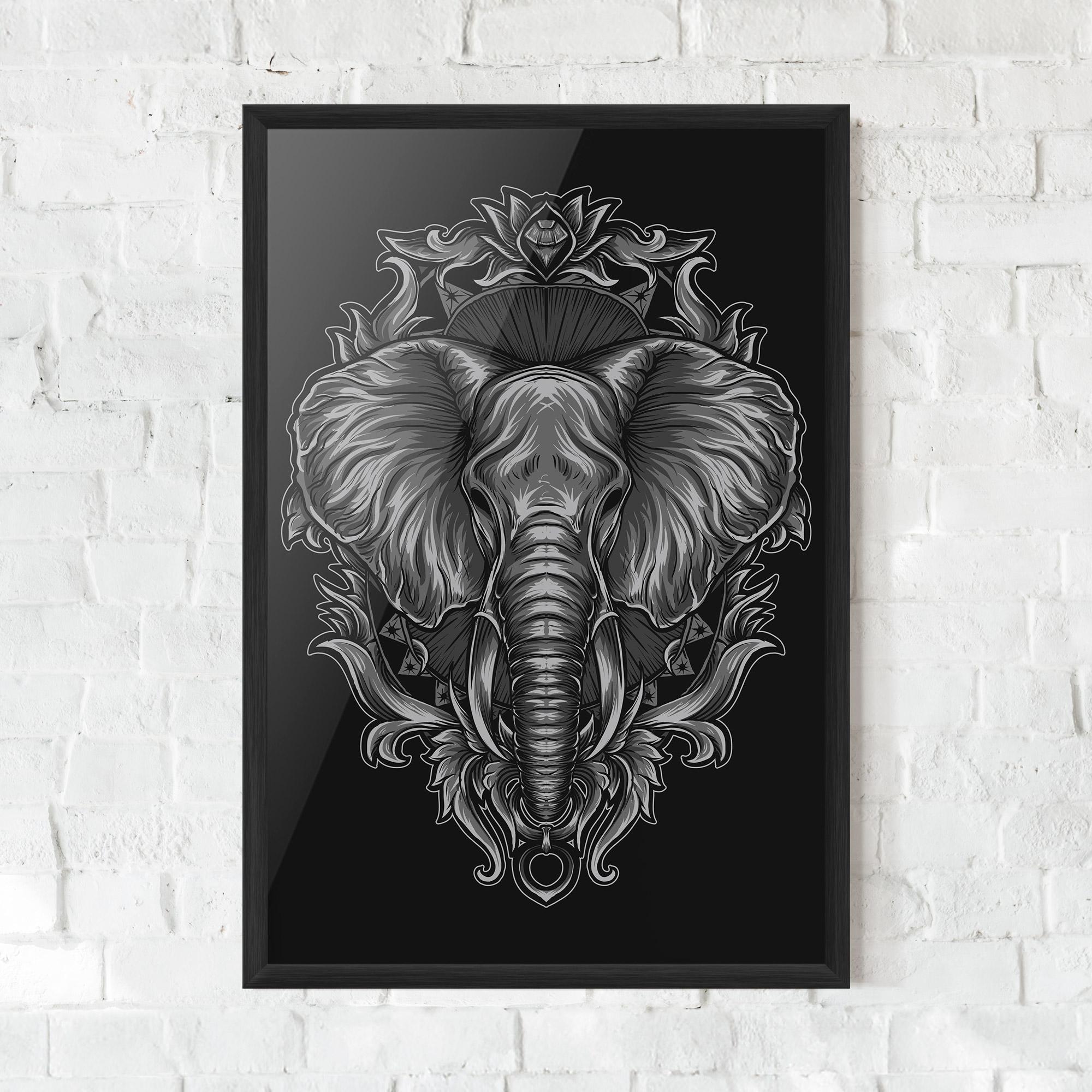 Plakat w Ramie Grey Elephant Head mockup 0