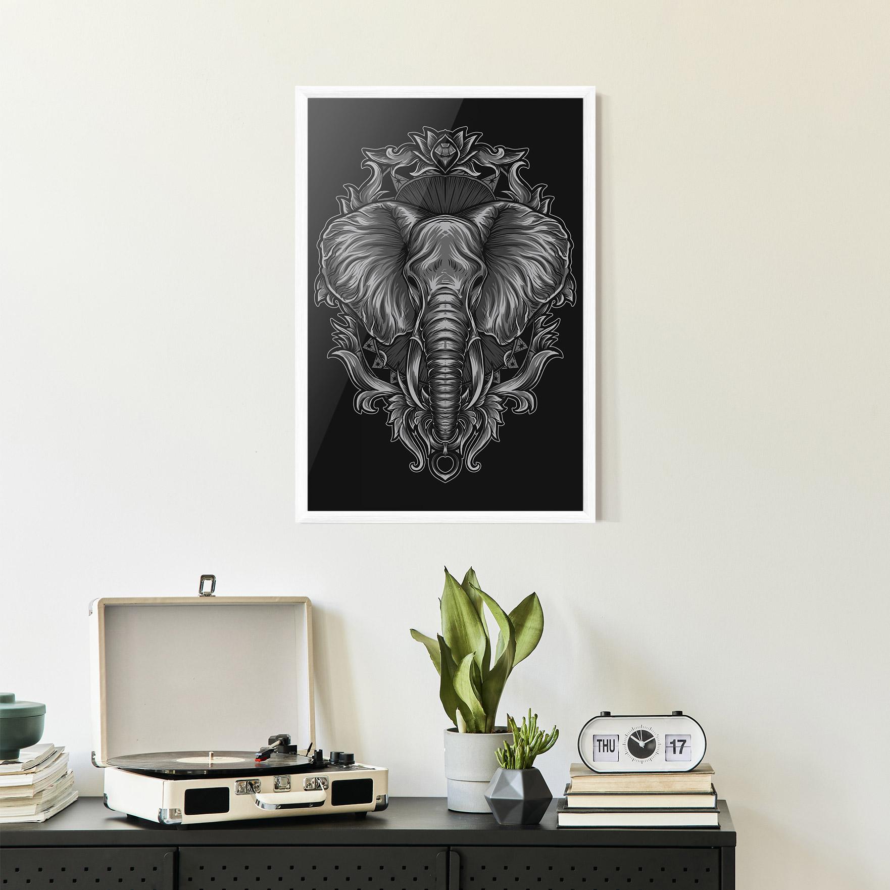 Plakat w Ramie Grey Elephant Head mockup 2