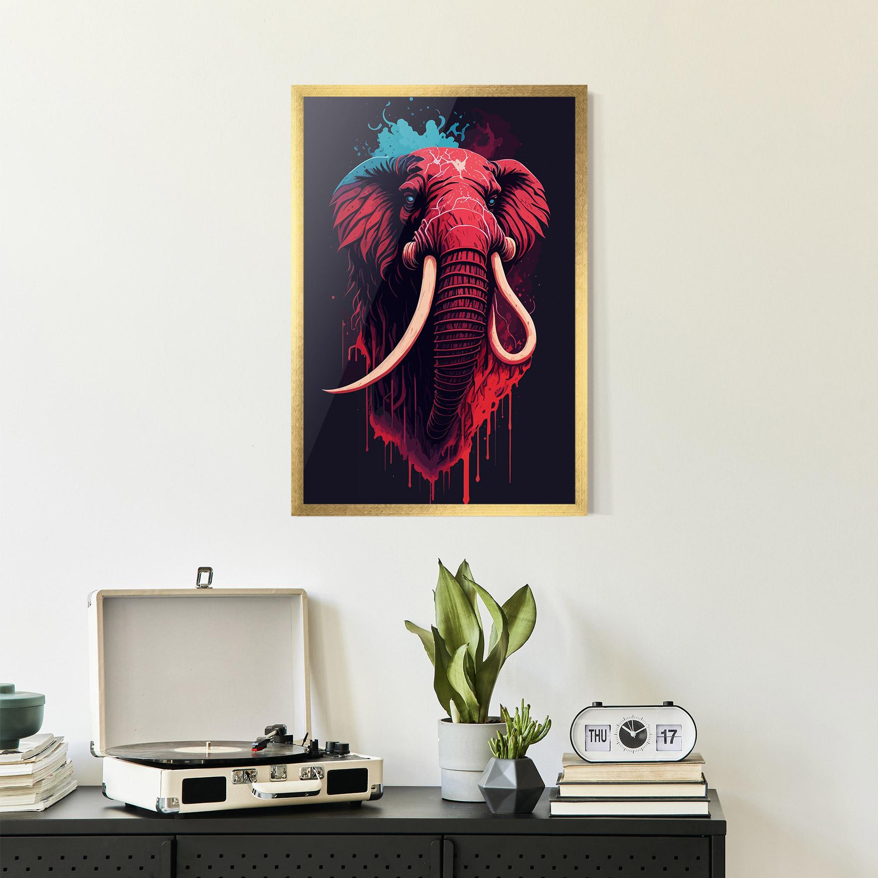 Plakat w Ramie Blue Red Elephant mockup 2
