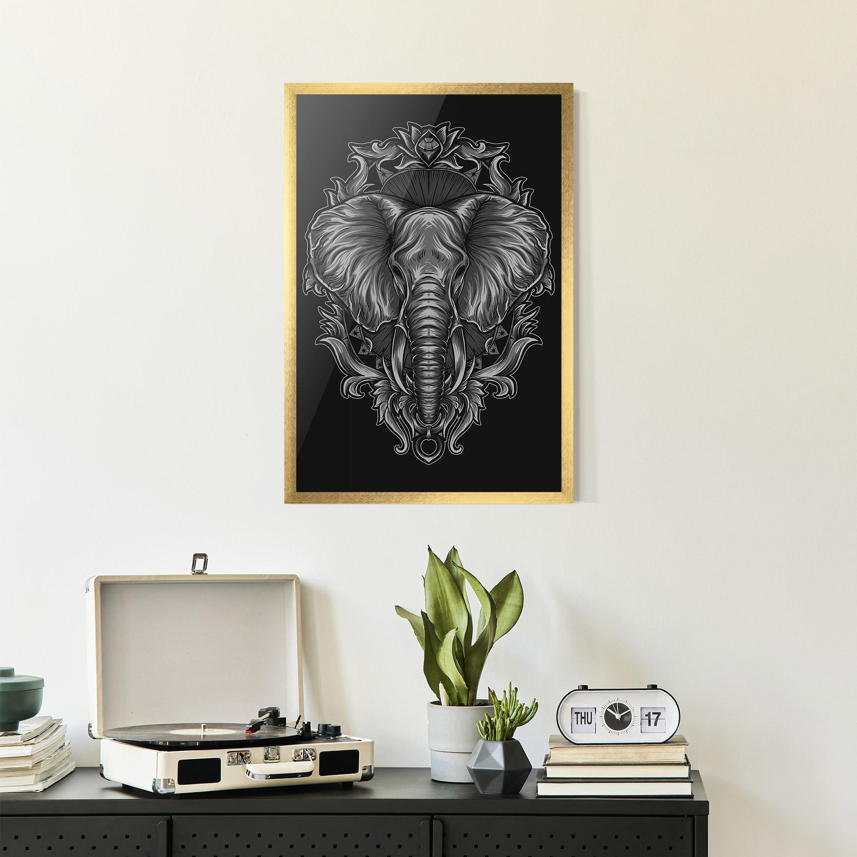 Plakat w Ramie Grey Elephant Head mockup 2