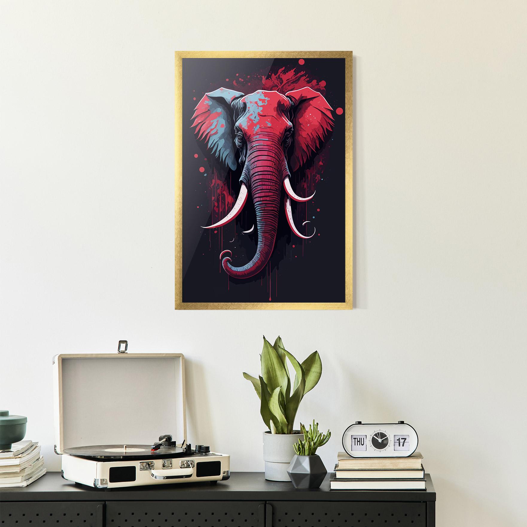 Plakat w Ramie Red Blue Elephant mockup 2