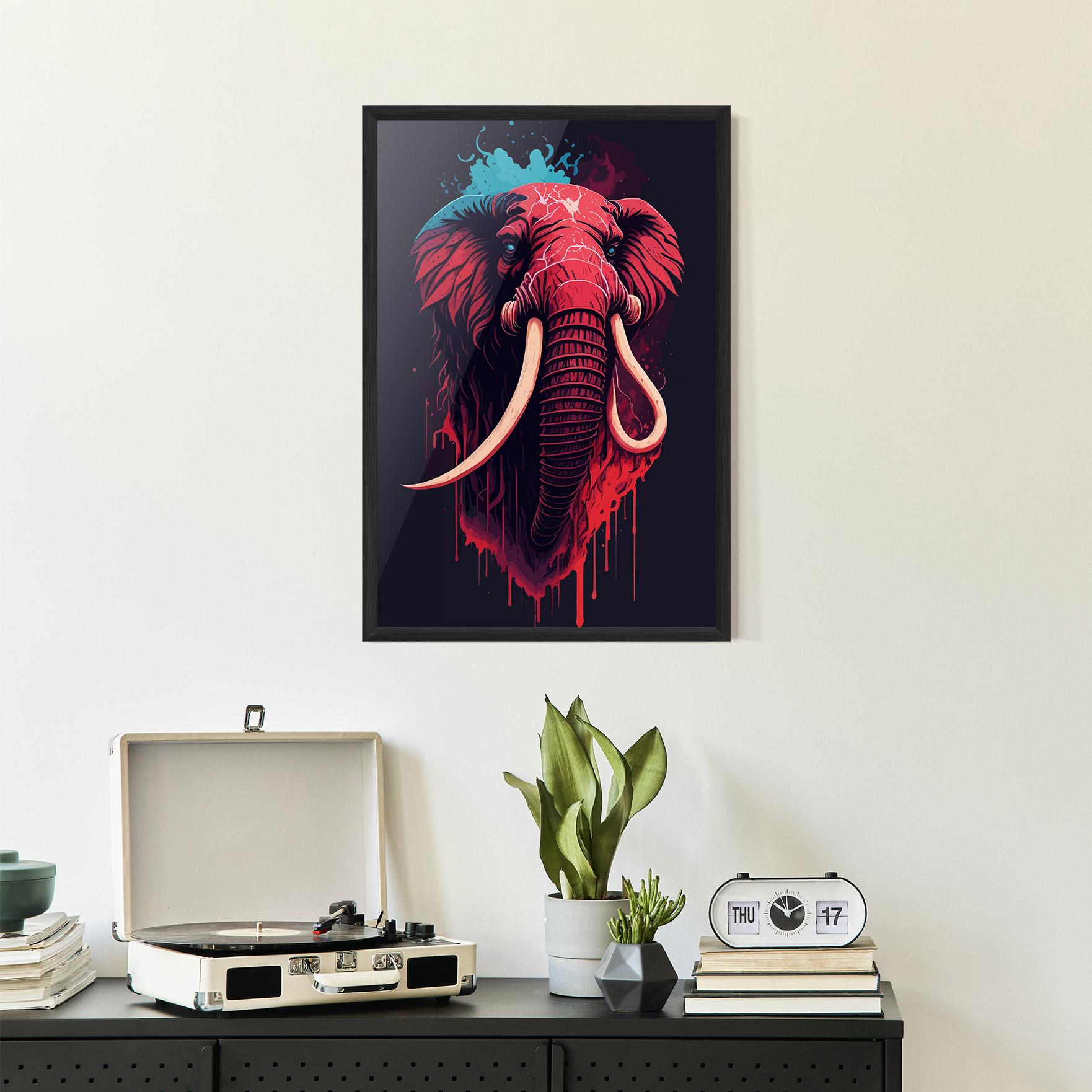 Plakat w Ramie Blue Red Elephant mockup 2