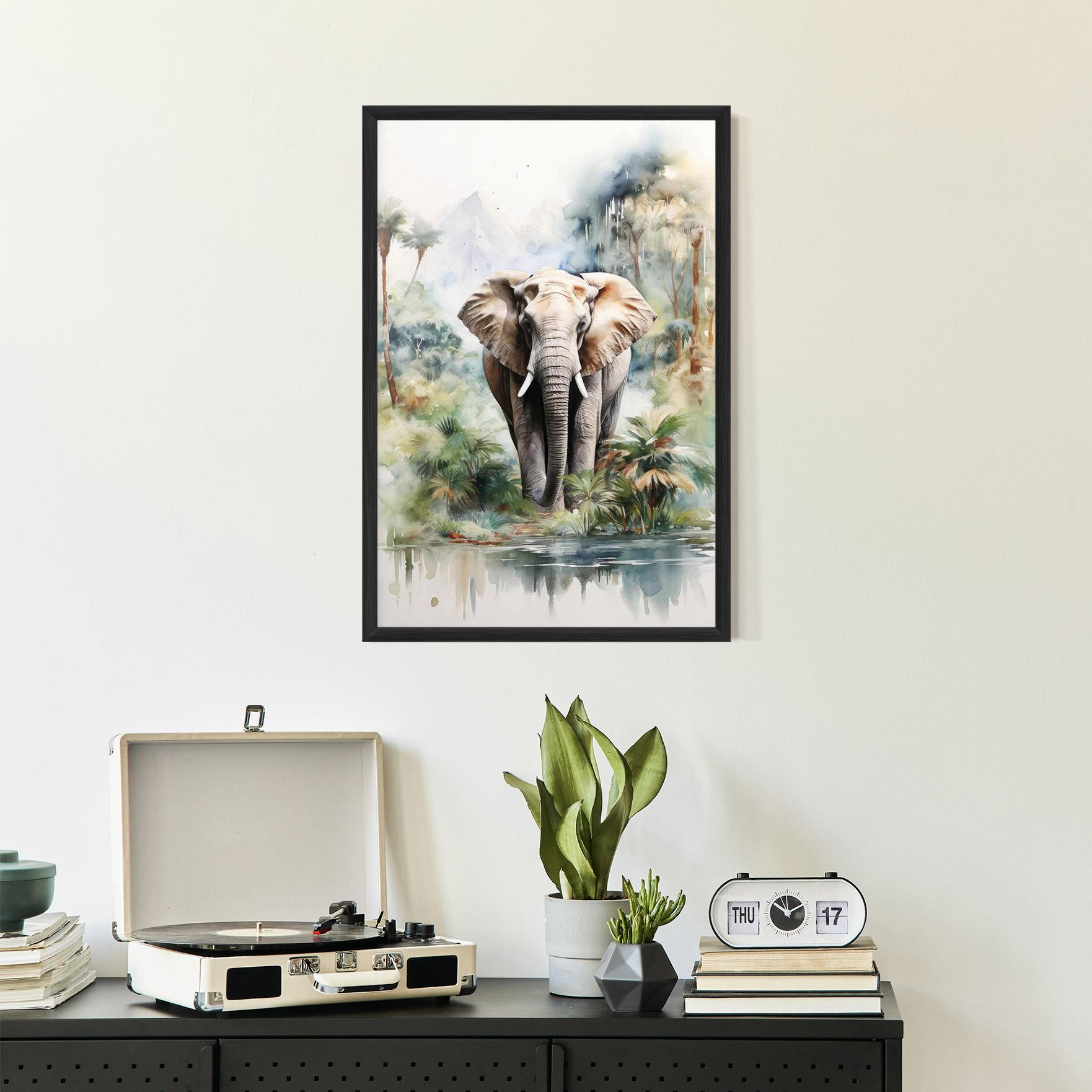 Plakat w Ramie Wild Watercolor Elephant mockup 2