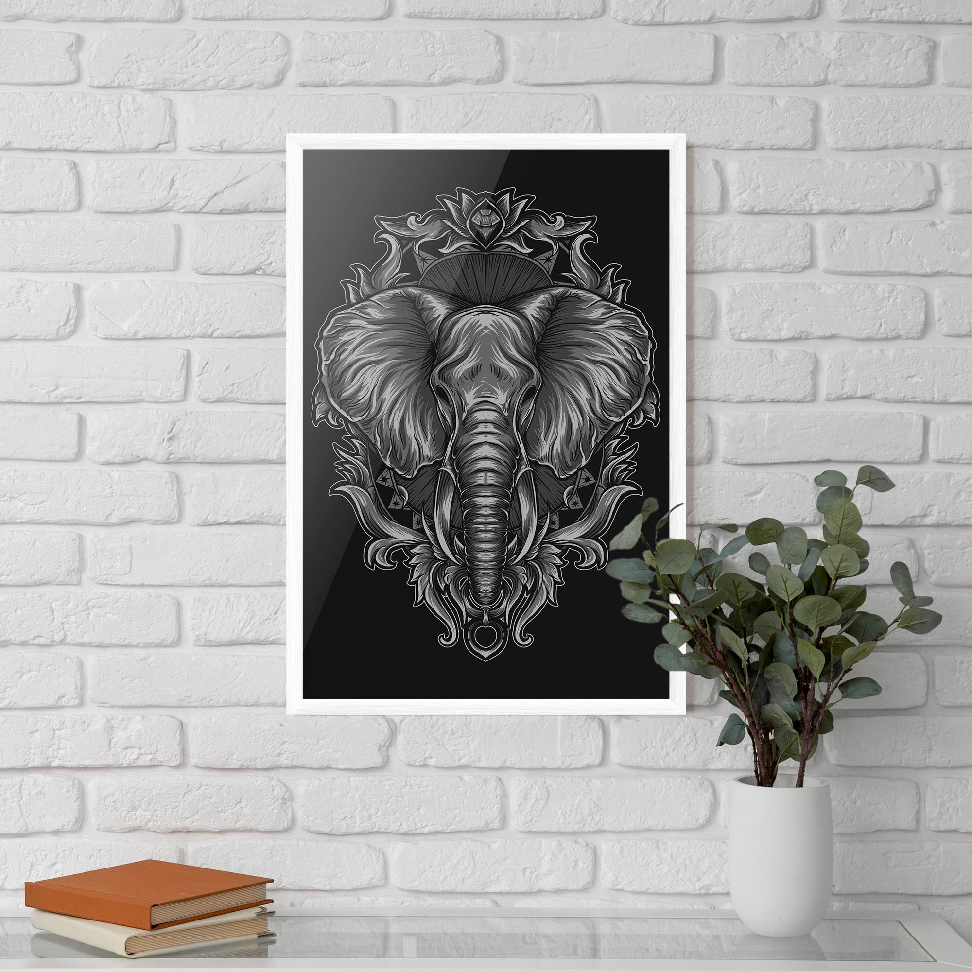Plakat w Ramie Grey Elephant Head mockup 5