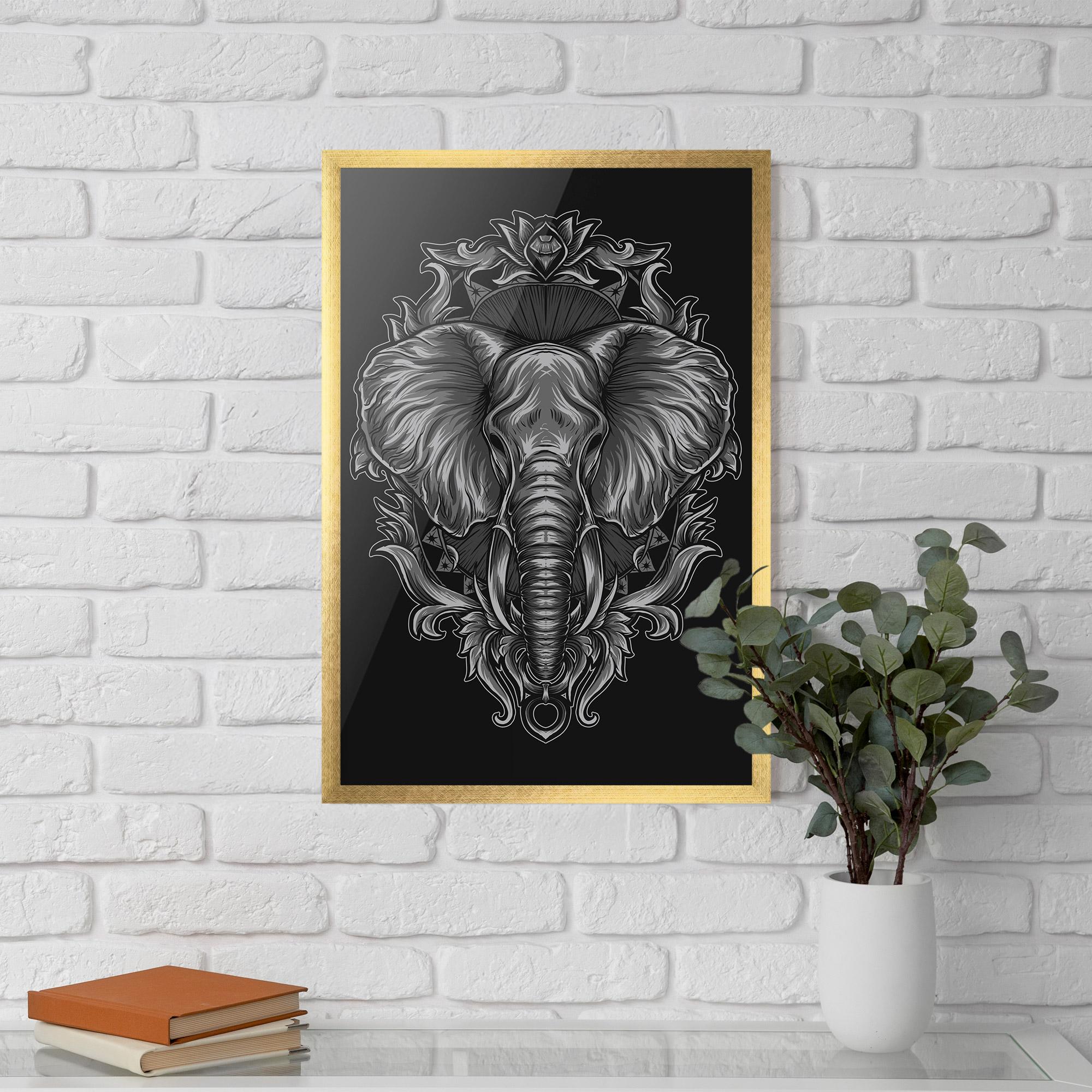 Plakat w Ramie Grey Elephant Head mockup 5