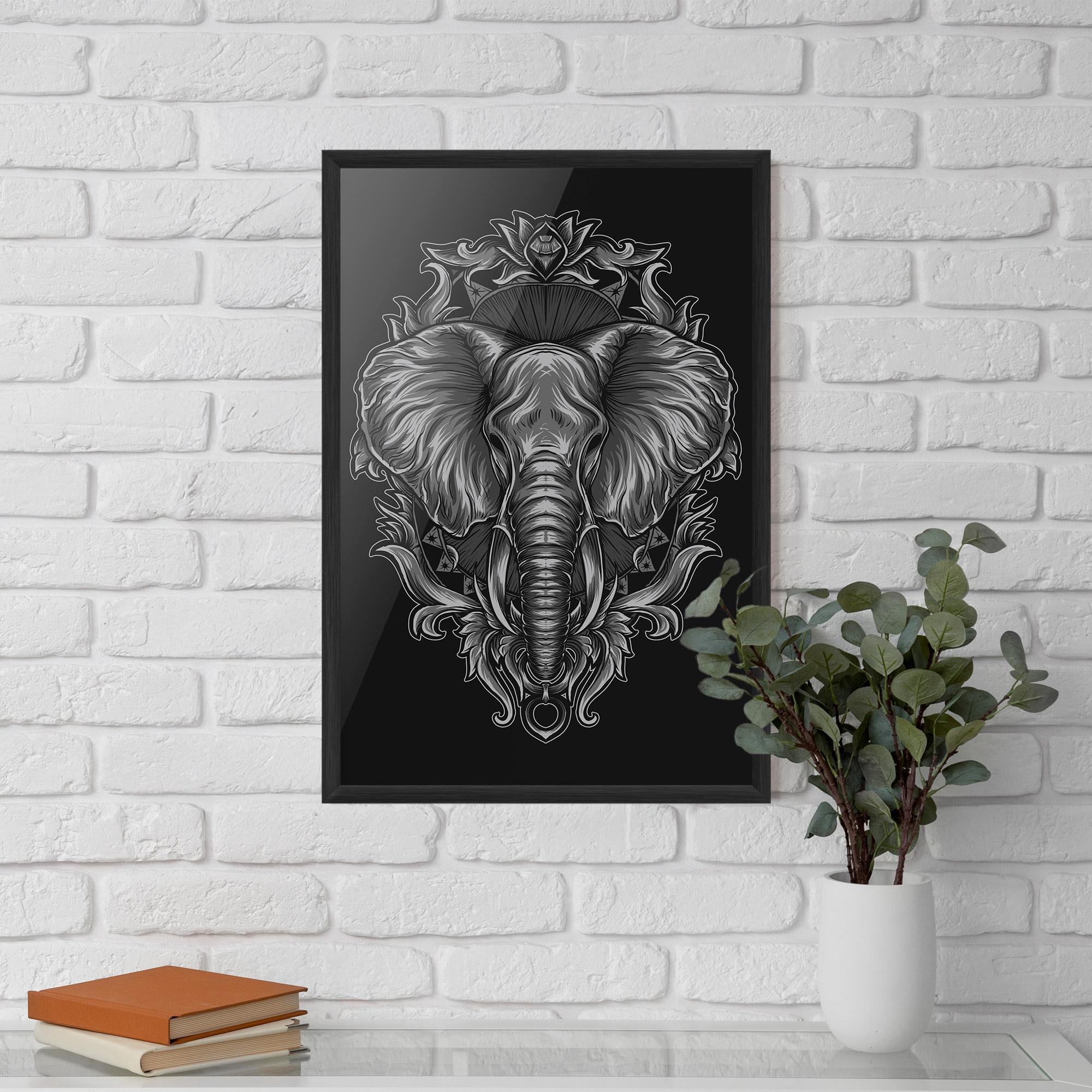 Plakat w Ramie Grey Elephant Head mockup 5