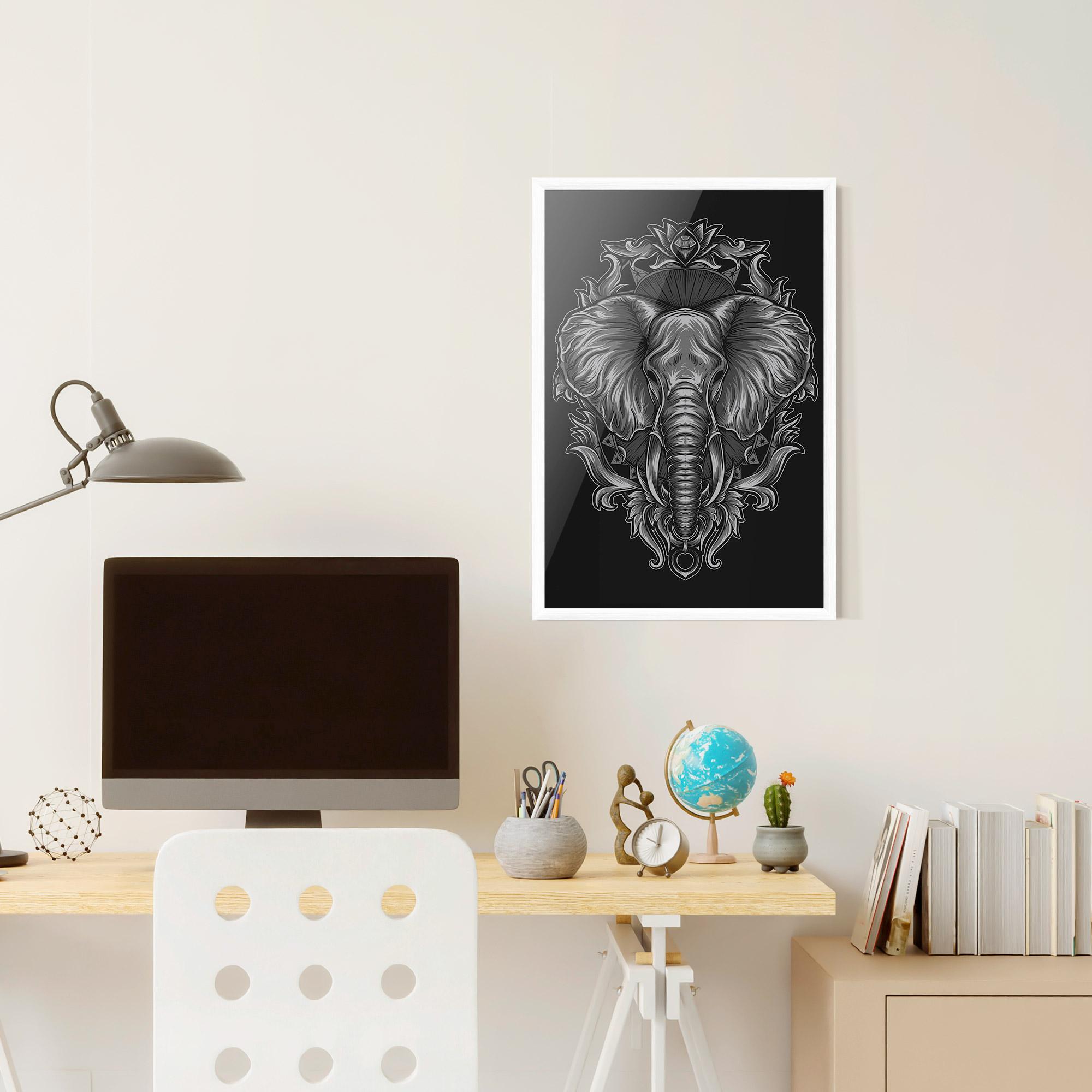 Plakat w Ramie Grey Elephant Head mockup 6