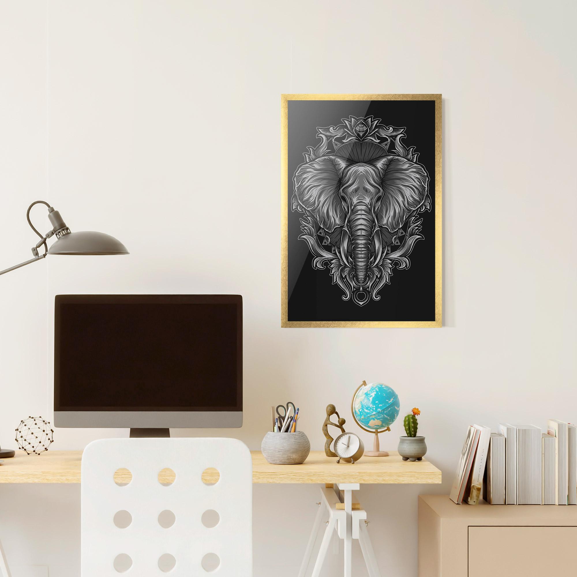 Plakat w Ramie Grey Elephant Head mockup 6