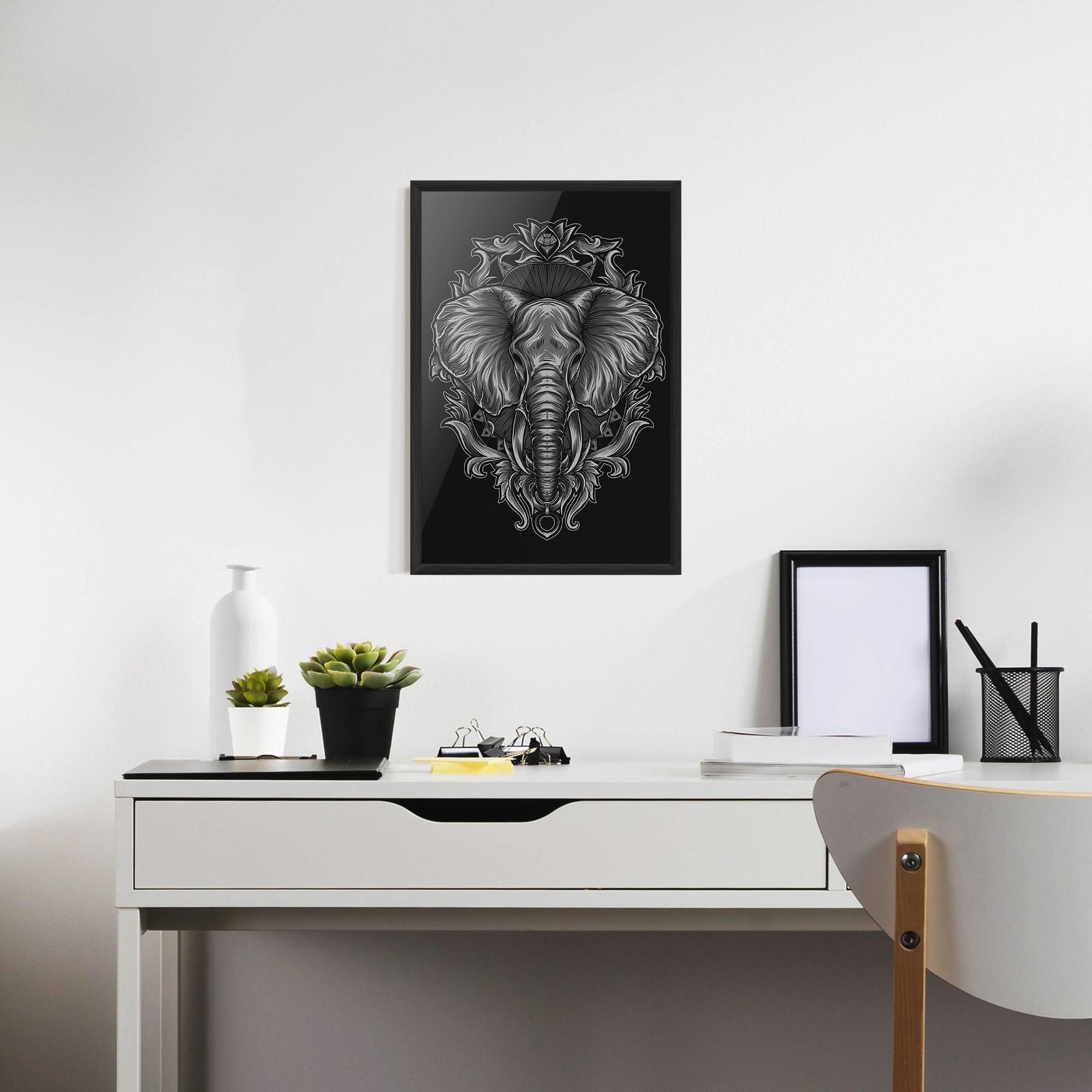 Plakat w Ramie Grey Elephant Head mockup 7