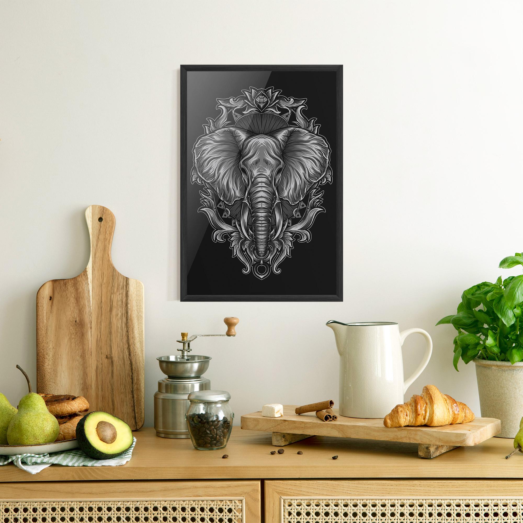 Plakat w Ramie Grey Elephant Head mockup 8