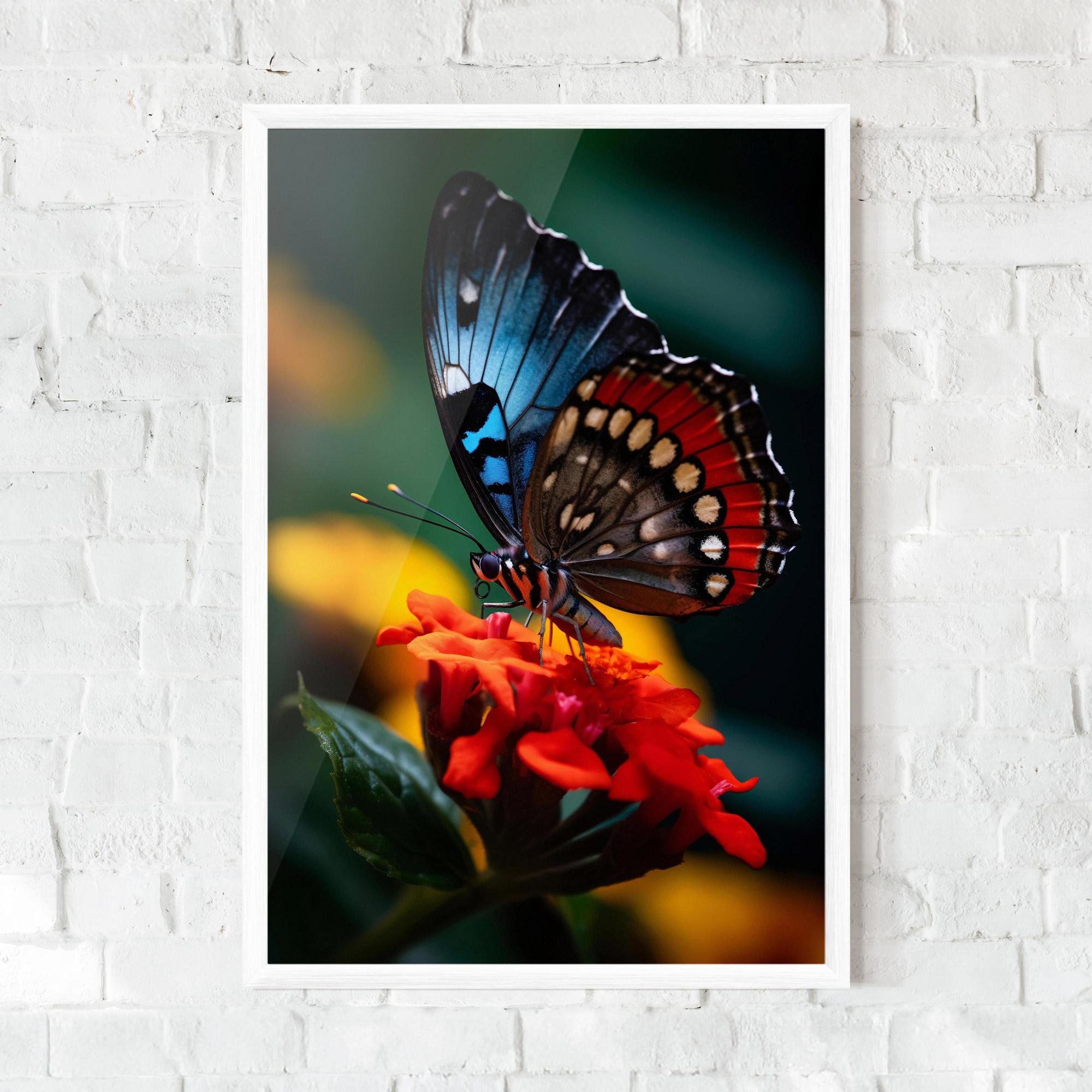 Plakat w Ramie Blue Red Butterfly mockup 0
