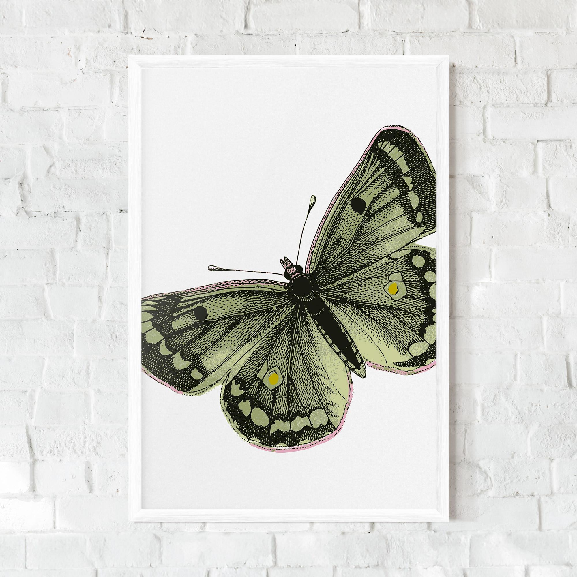 Plakat w Ramie Grey Yellow Butterfly mockup 0