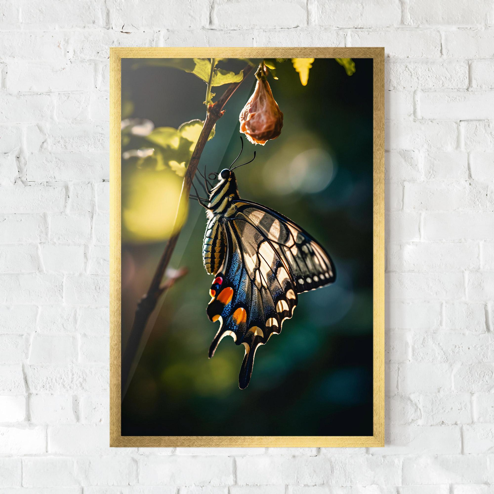 Plakat w Ramie Blue Cream Butterfly mockup 0