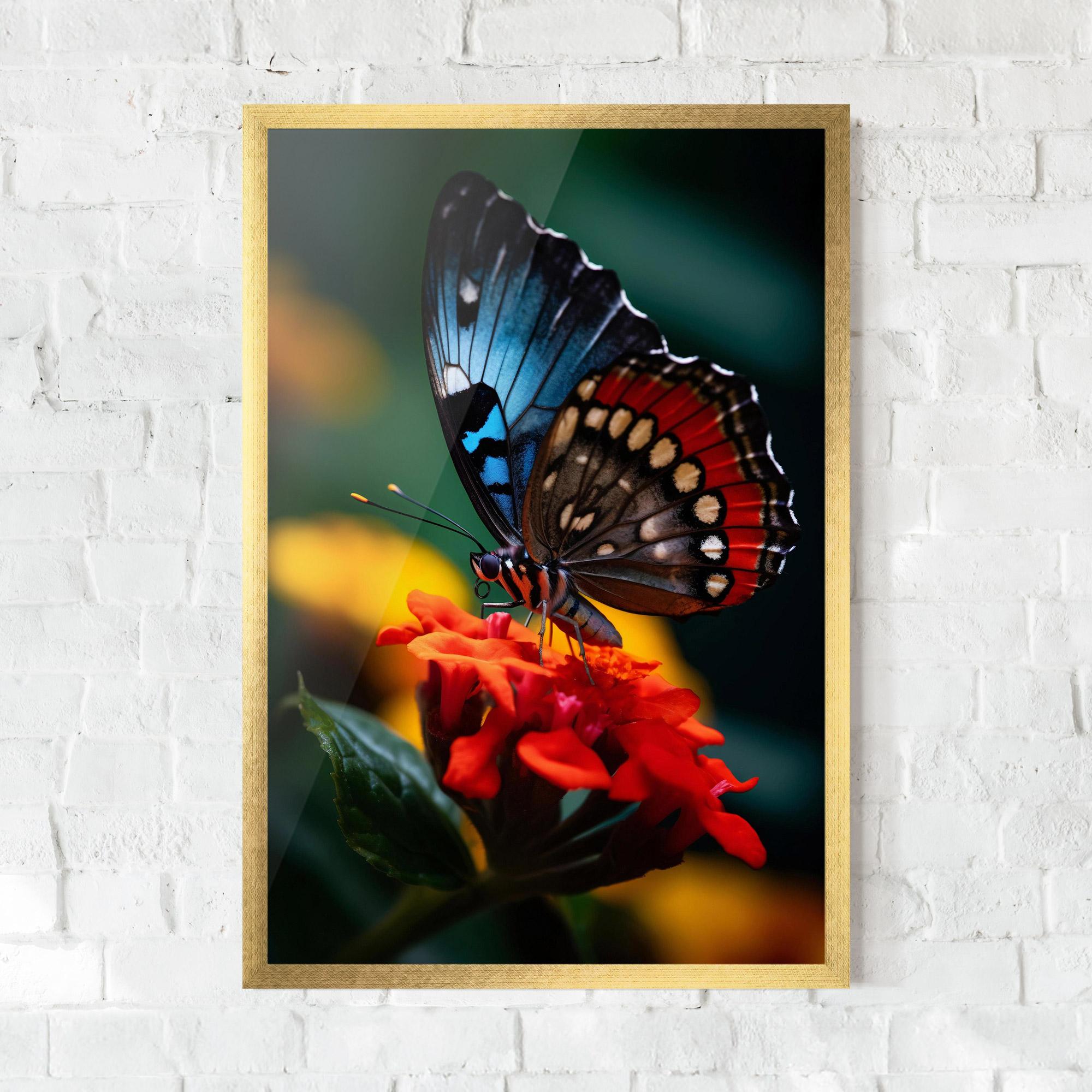 Plakat w Ramie Blue Red Butterfly mockup 0