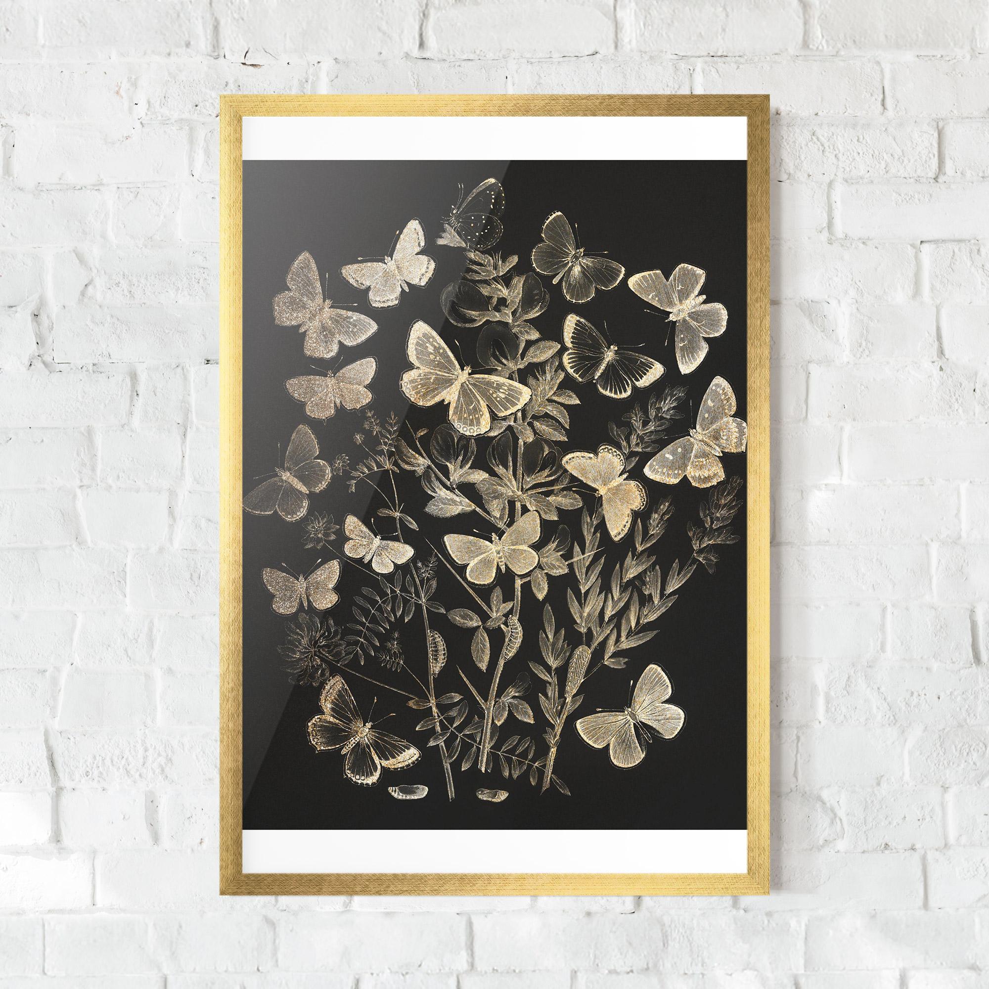 Plakat w Ramie Grey Butterflies mockup 0