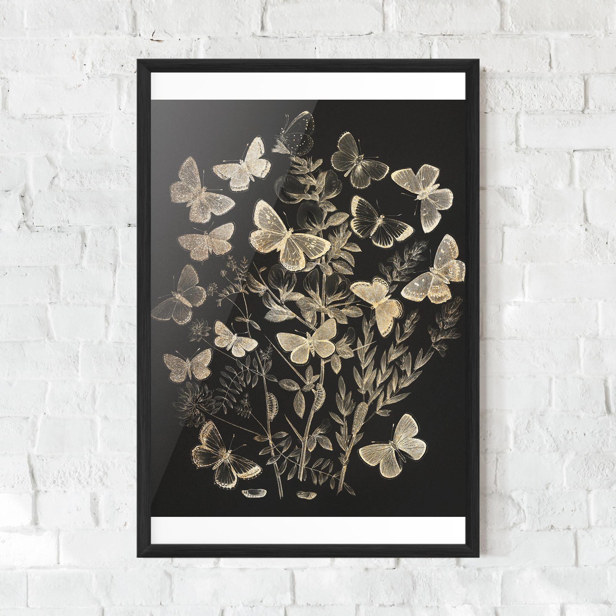 Plakat w Ramie Grey Butterflies mockup 0