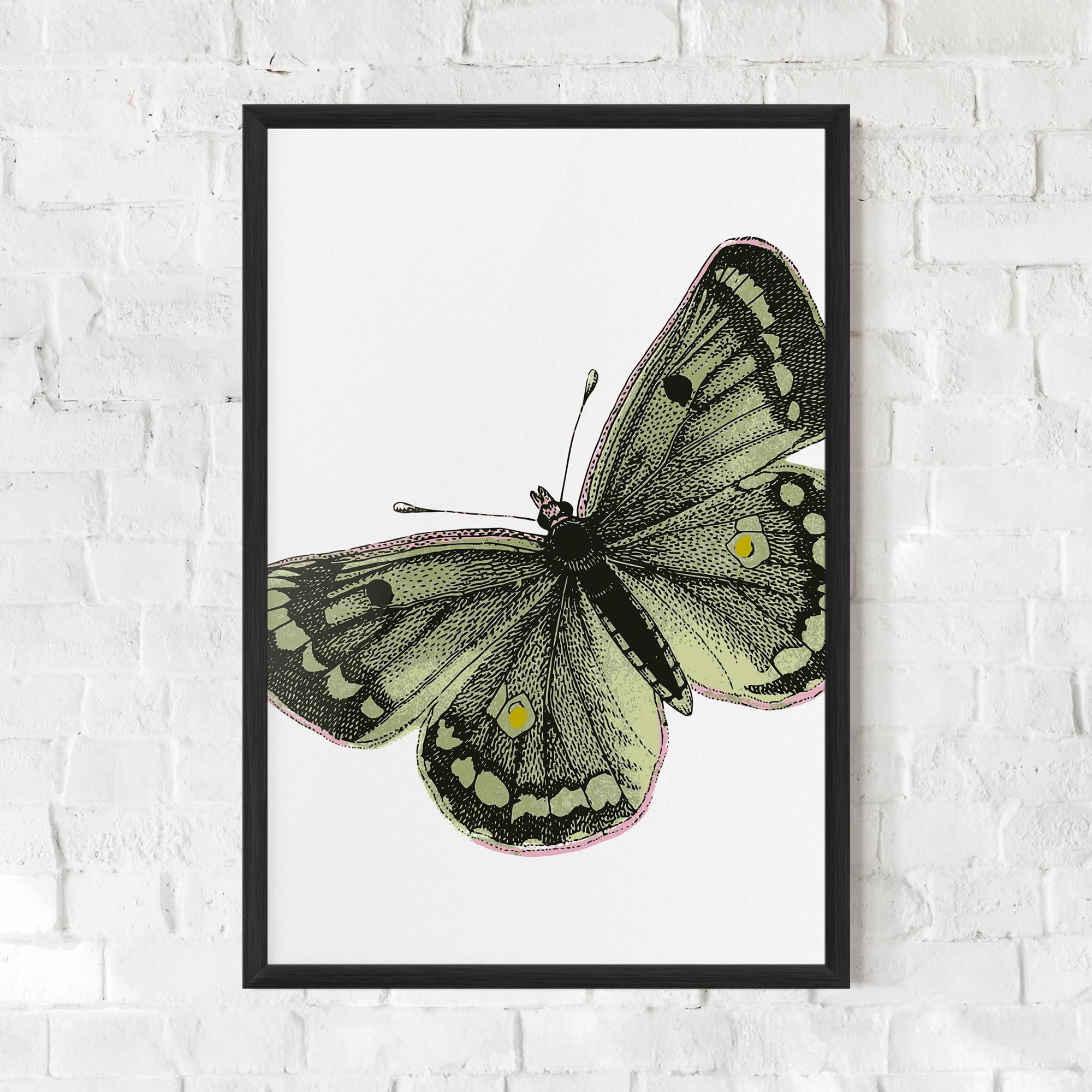 Plakat w Ramie Grey Yellow Butterfly mockup 0
