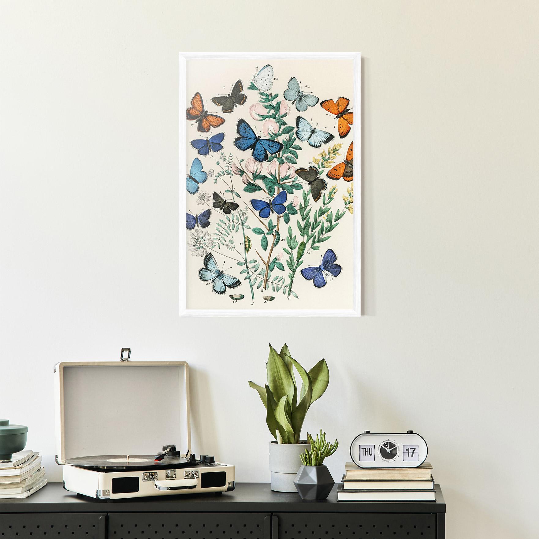 Plakat w Ramie Blue Orange Butterflies mockup 2