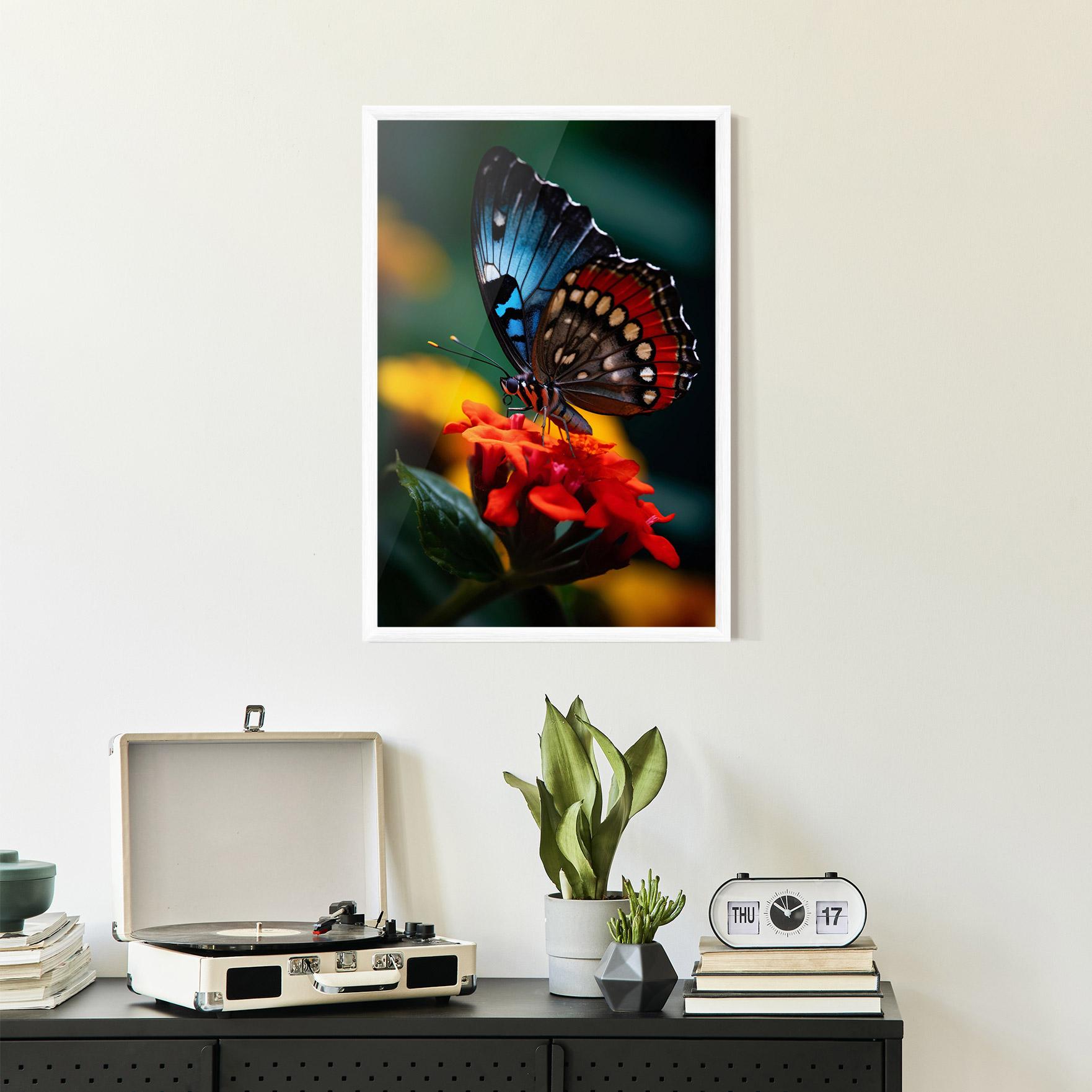 Plakat w Ramie Blue Red Butterfly mockup 2