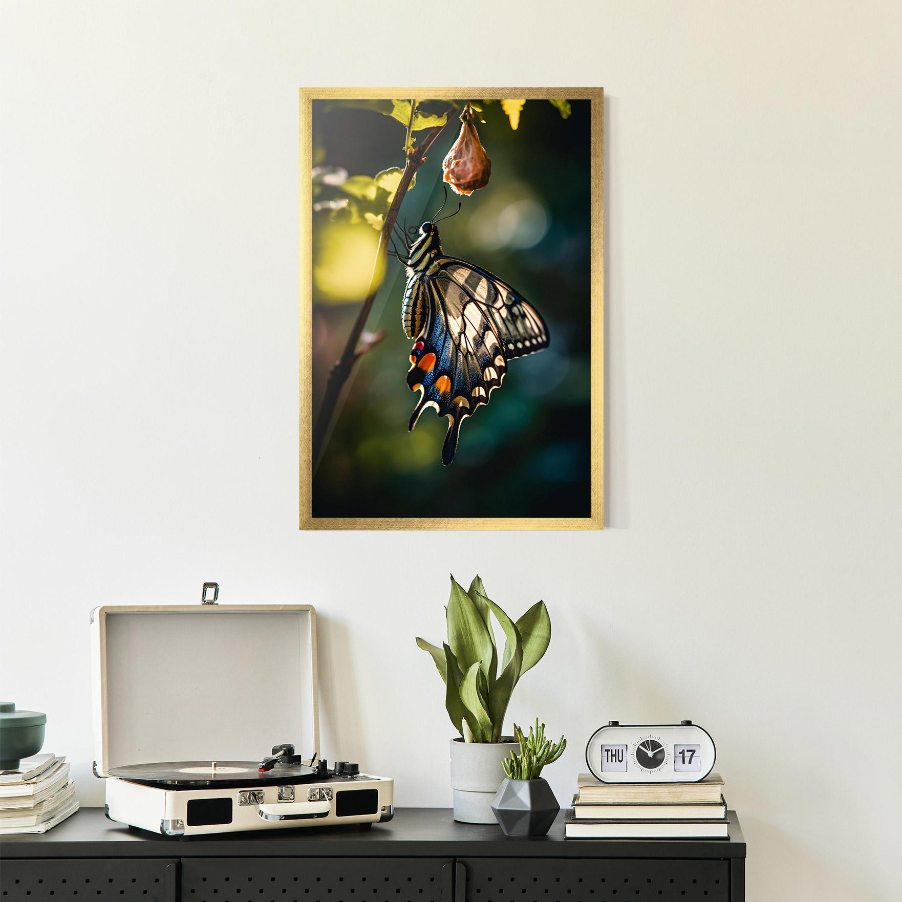 Plakat w Ramie Blue Cream Butterfly mockup 2