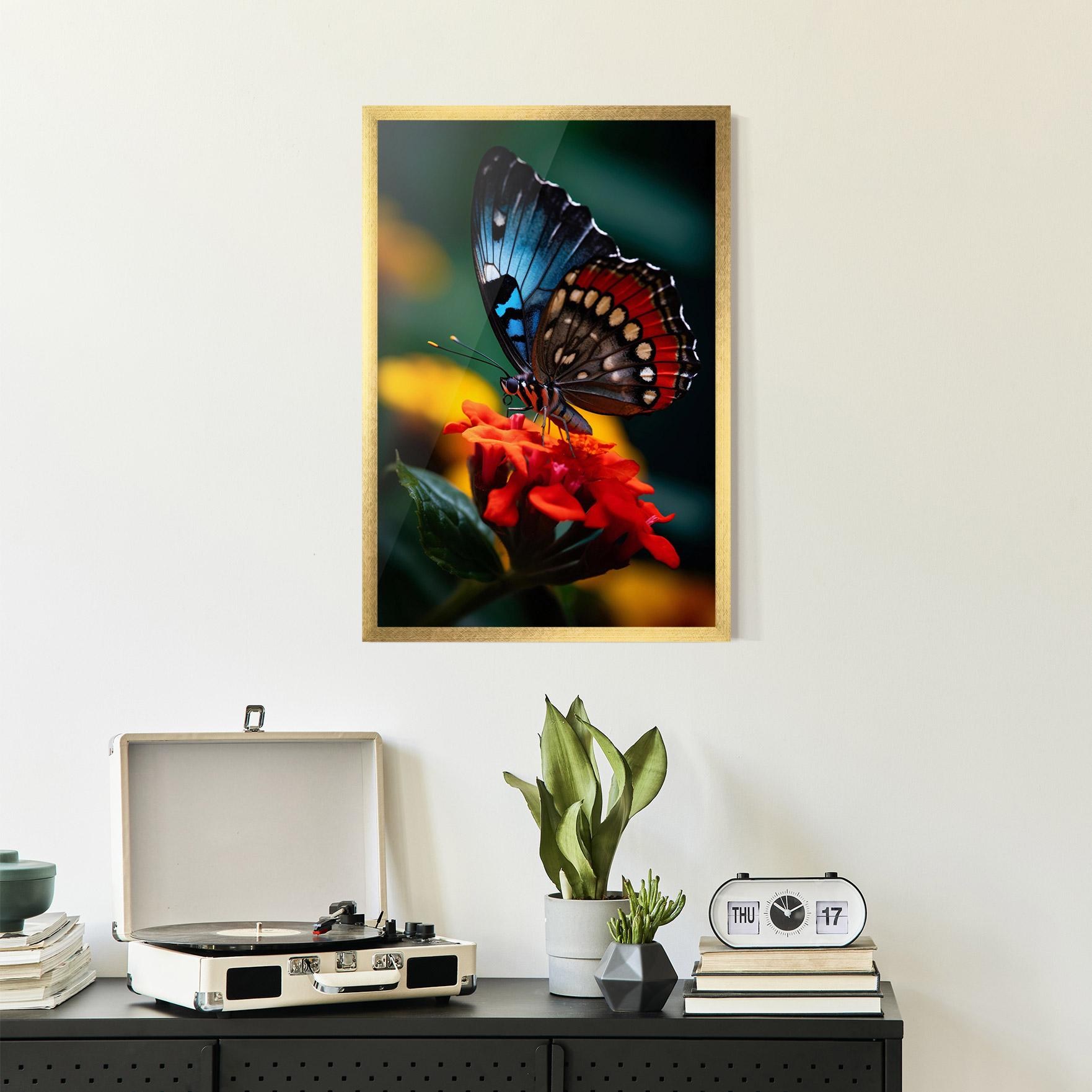 Plakat w Ramie Blue Red Butterfly mockup 2