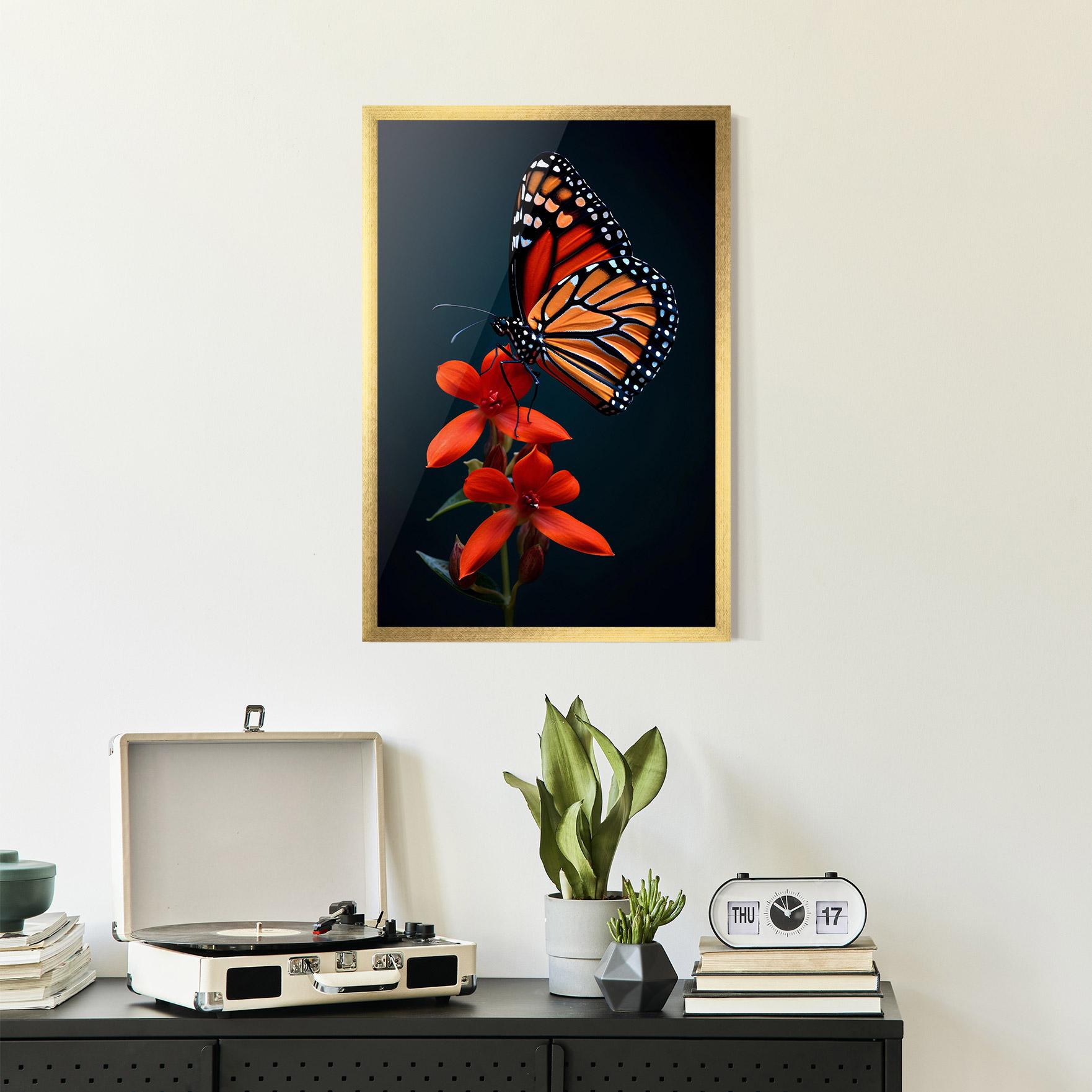 Plakat w Ramie Red Flower Butterfly mockup 2