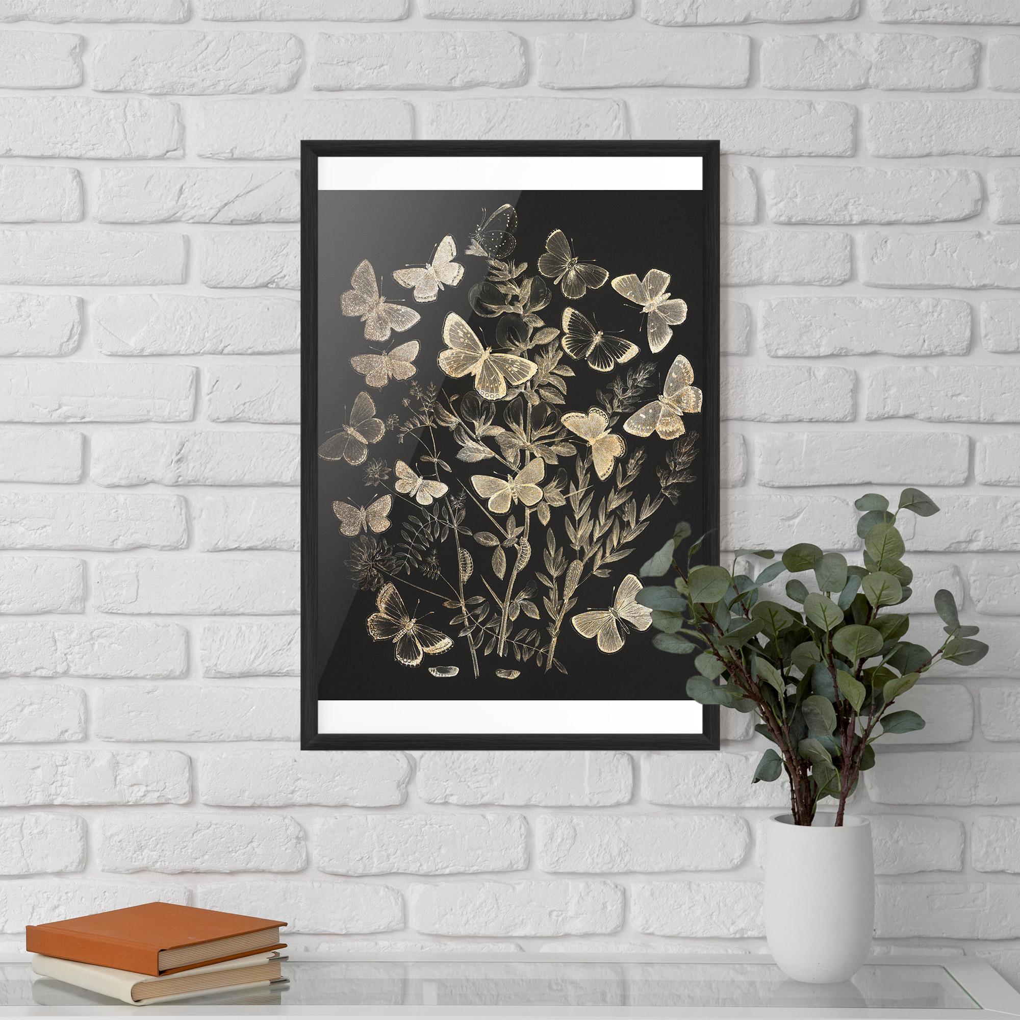 Plakat w Ramie Grey Butterflies mockup 5