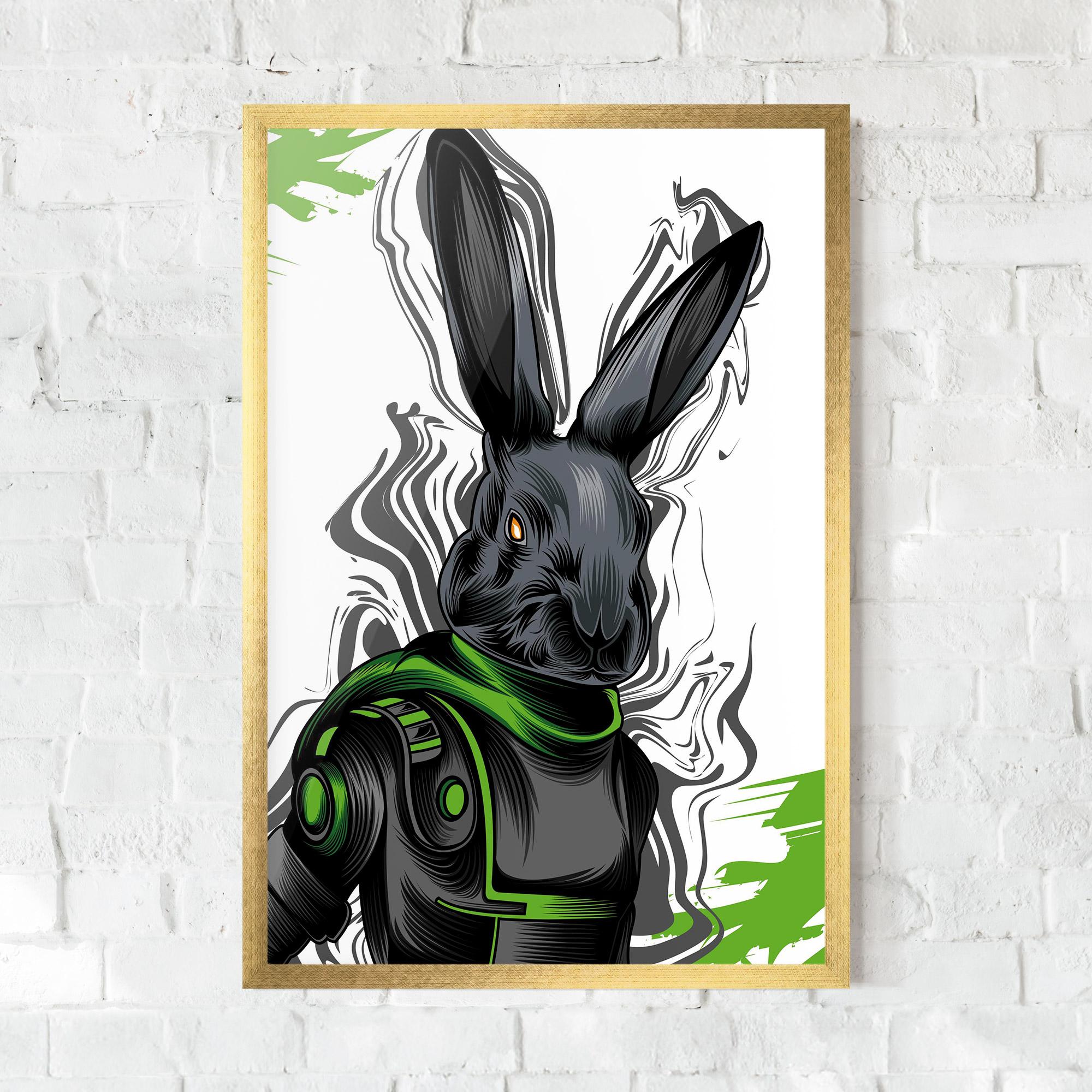 Plakat w Ramie Cyborg Green Bunny mockup 0