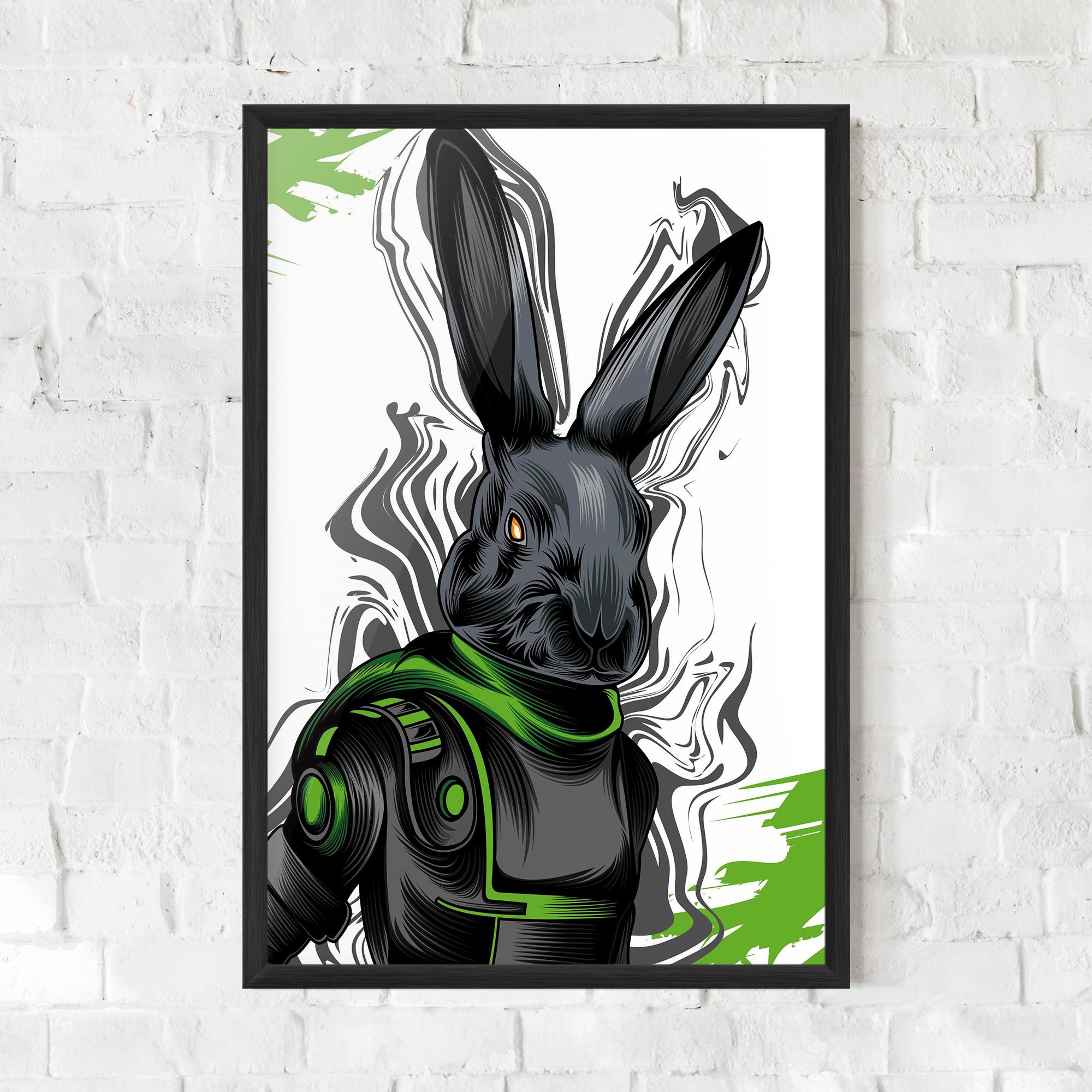 Plakat w Ramie Cyborg Green Bunny mockup 0