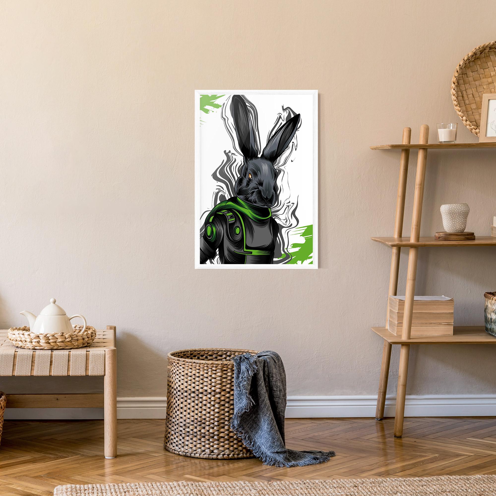 Plakat w Ramie Cyborg Green Bunny mockup 9