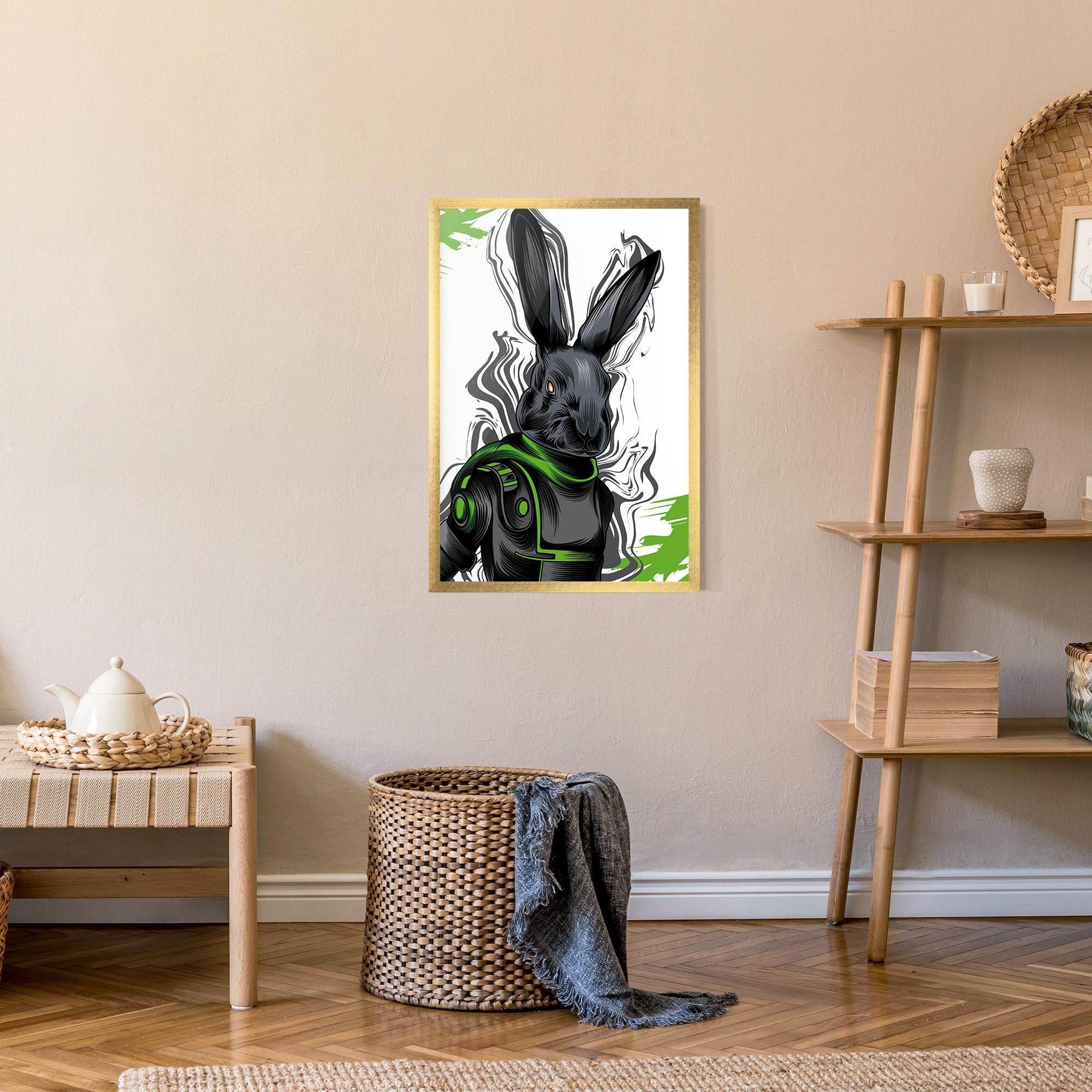 Plakat w Ramie Cyborg Green Bunny mockup 9