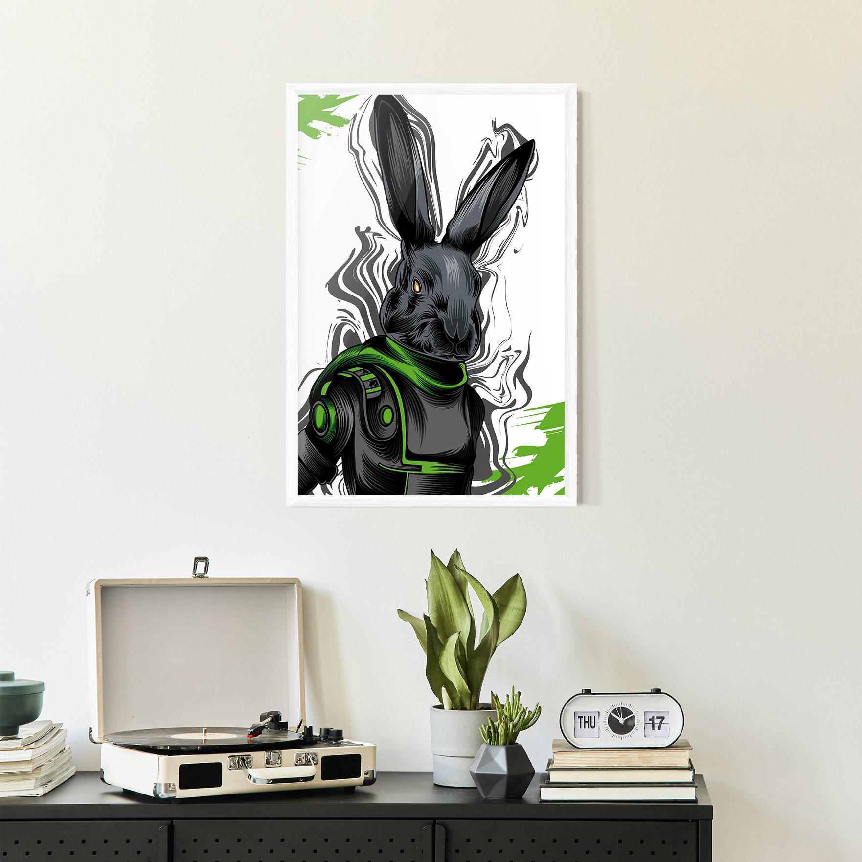Plakat w Ramie Cyborg Green Bunny mockup 2