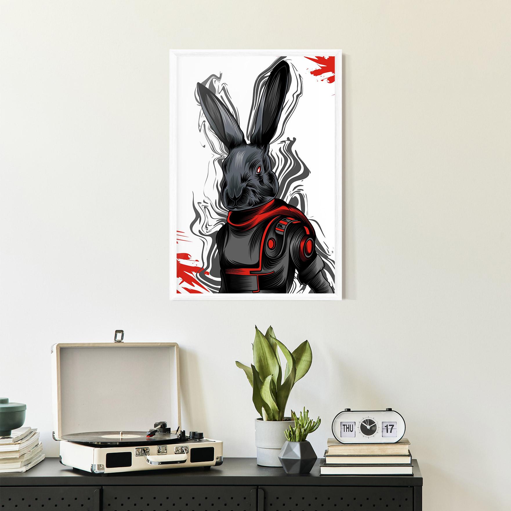Plakat w Ramie Red Robot Bunny mockup 2