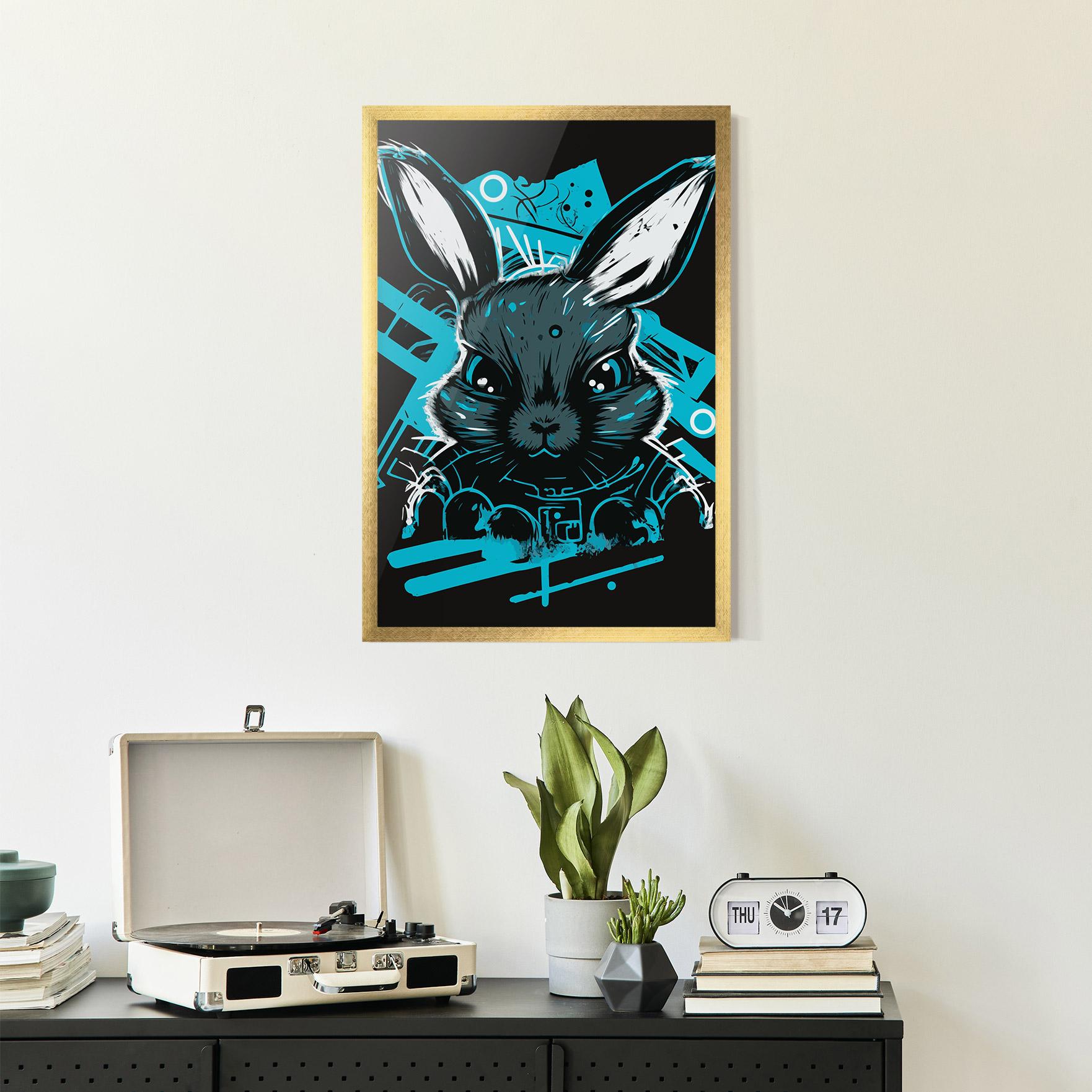 Plakat w Ramie Grey Blue Bunny mockup 2