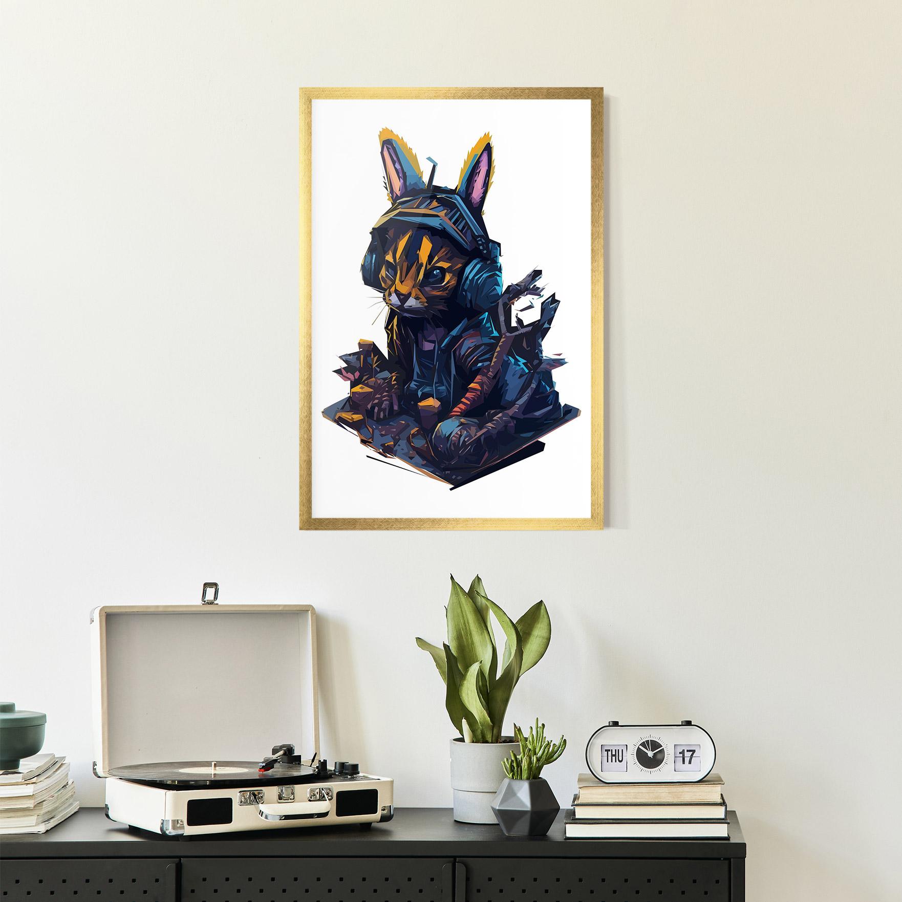 Plakat w Ramie Orange Rabbit Headset mockup 2
