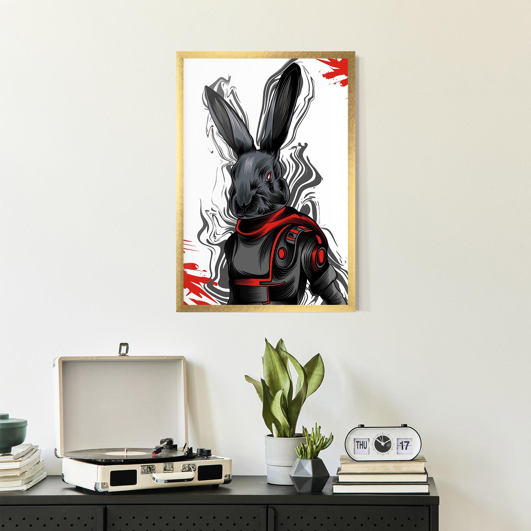 Plakat w Ramie Red Robot Bunny mockup 2