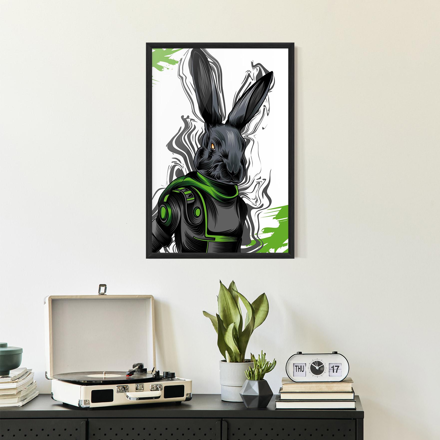 Plakat w Ramie Cyborg Green Bunny mockup 2