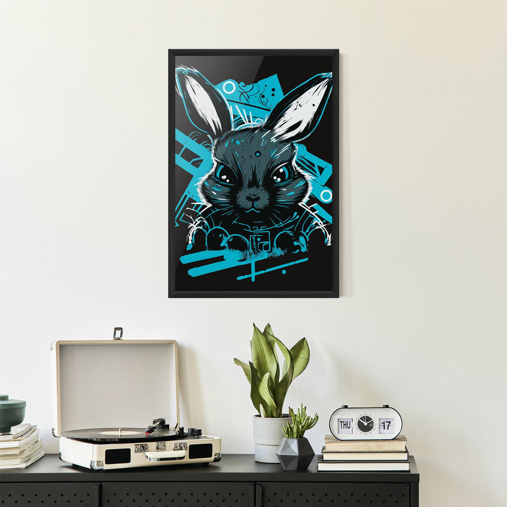 Plakat w Ramie Grey Blue Bunny mockup 2