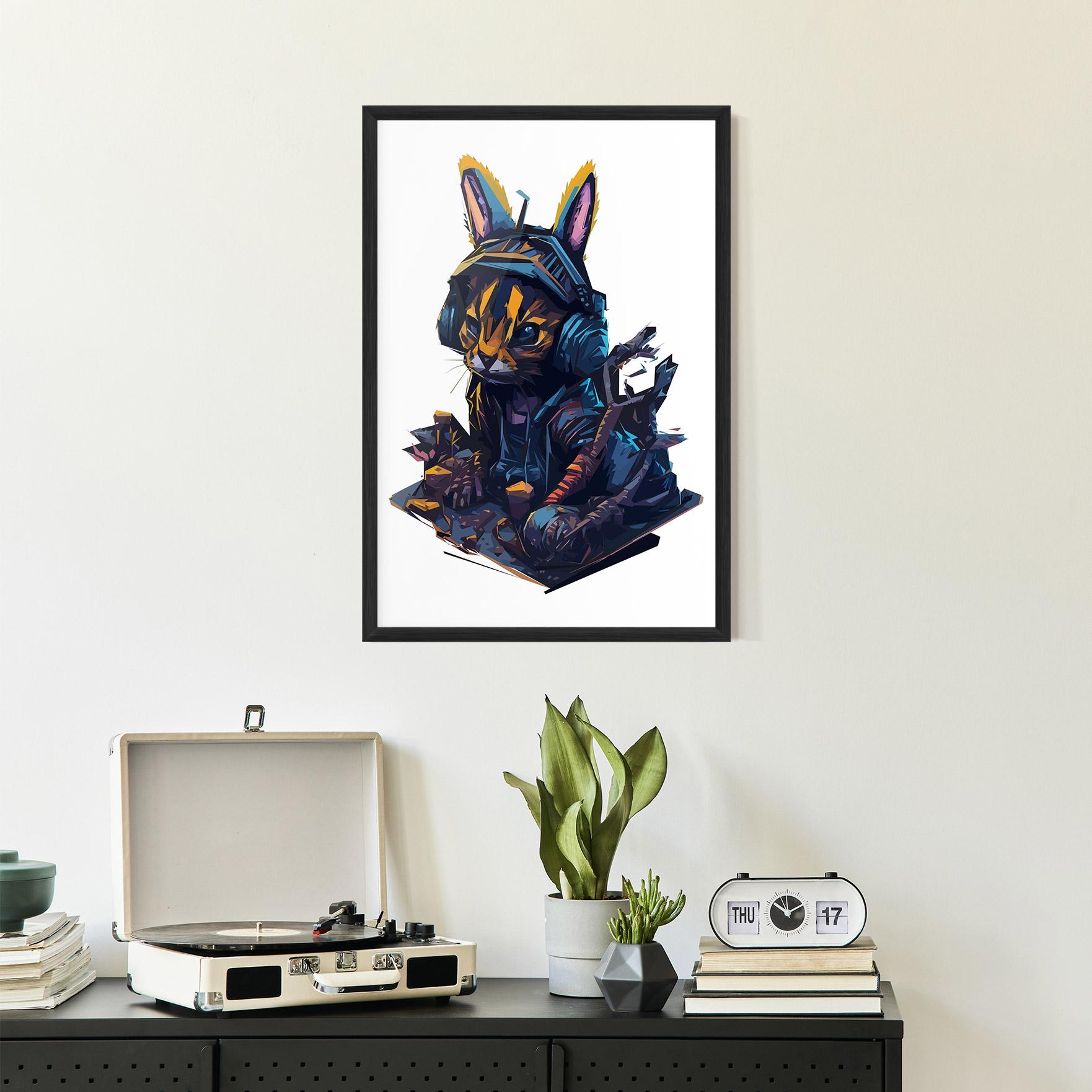 Plakat w Ramie Orange Rabbit Headset mockup 2