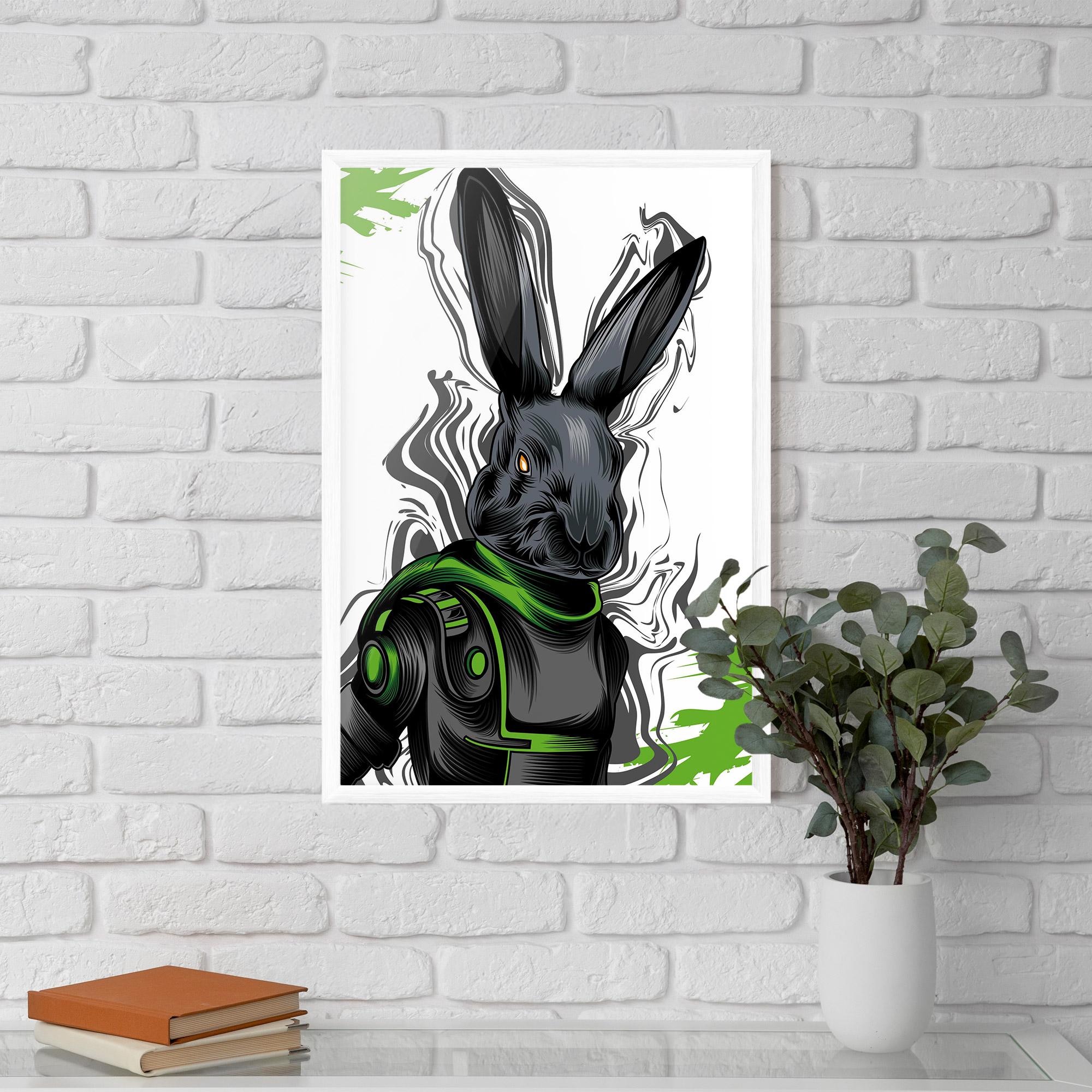 Plakat w Ramie Cyborg Green Bunny mockup 5