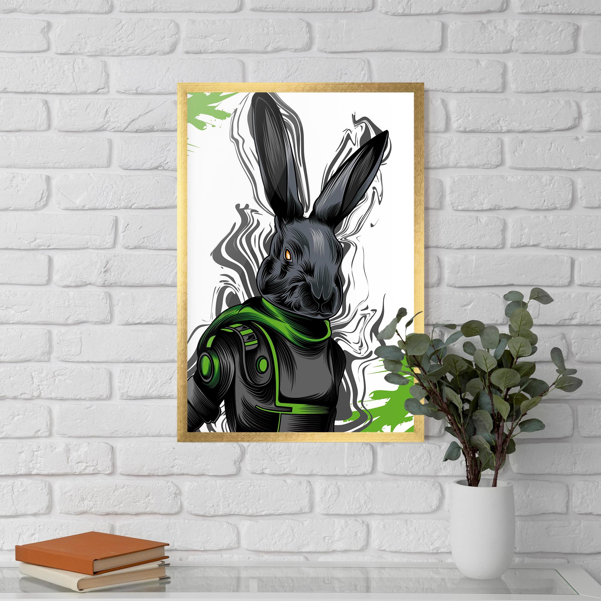 Plakat w Ramie Cyborg Green Bunny mockup 5