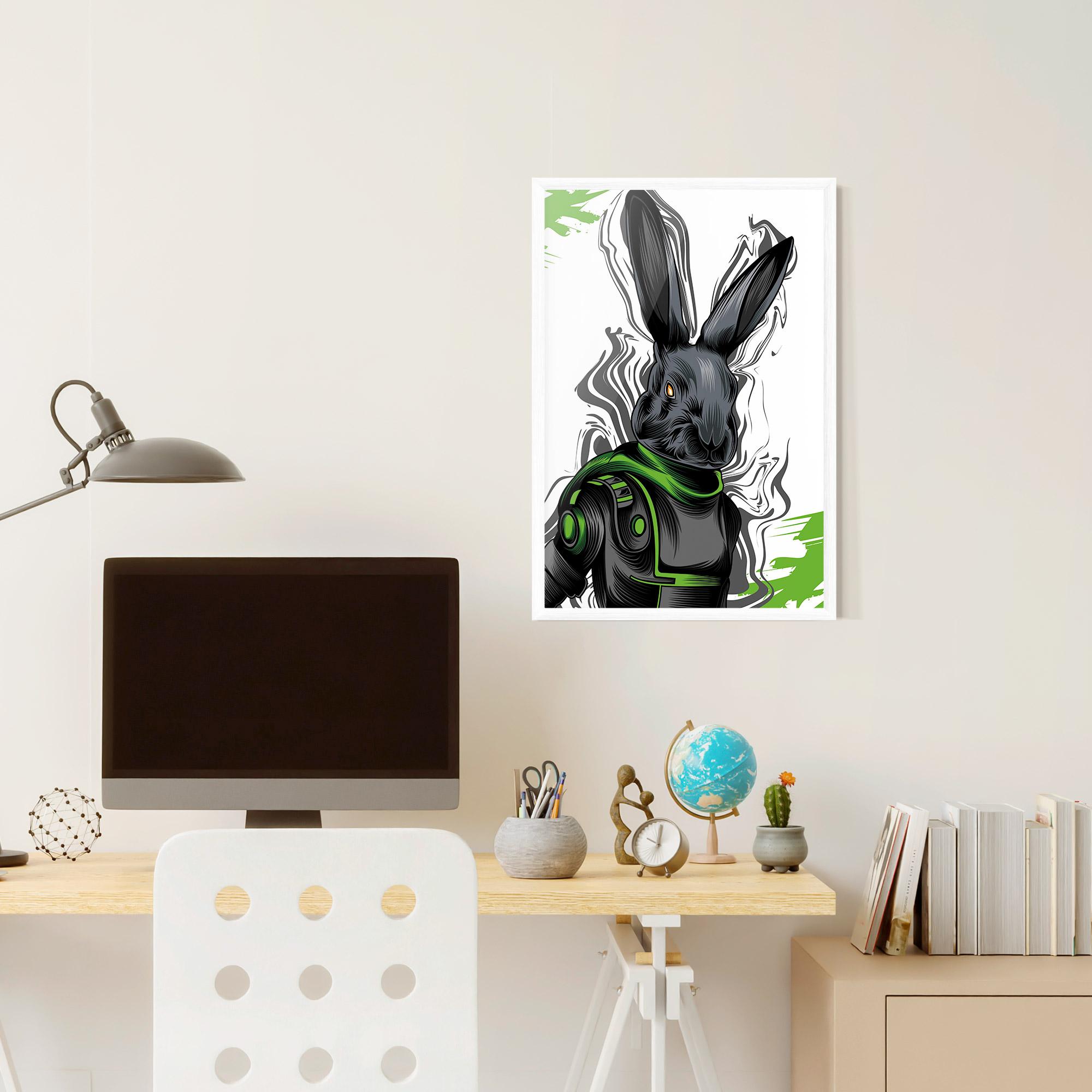 Plakat w Ramie Cyborg Green Bunny mockup 6