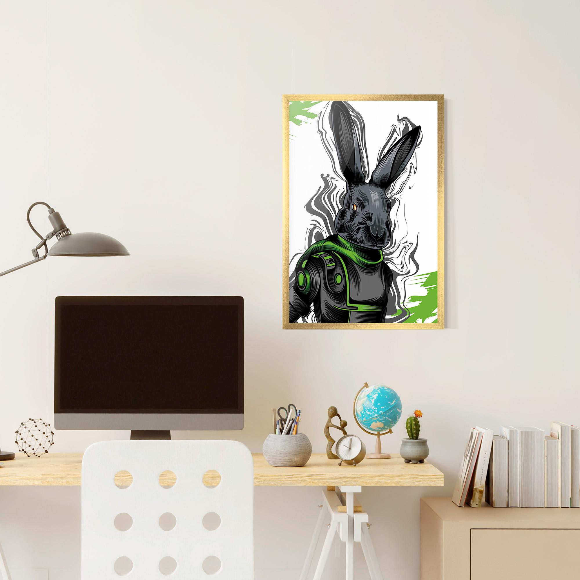 Plakat w Ramie Cyborg Green Bunny mockup 6