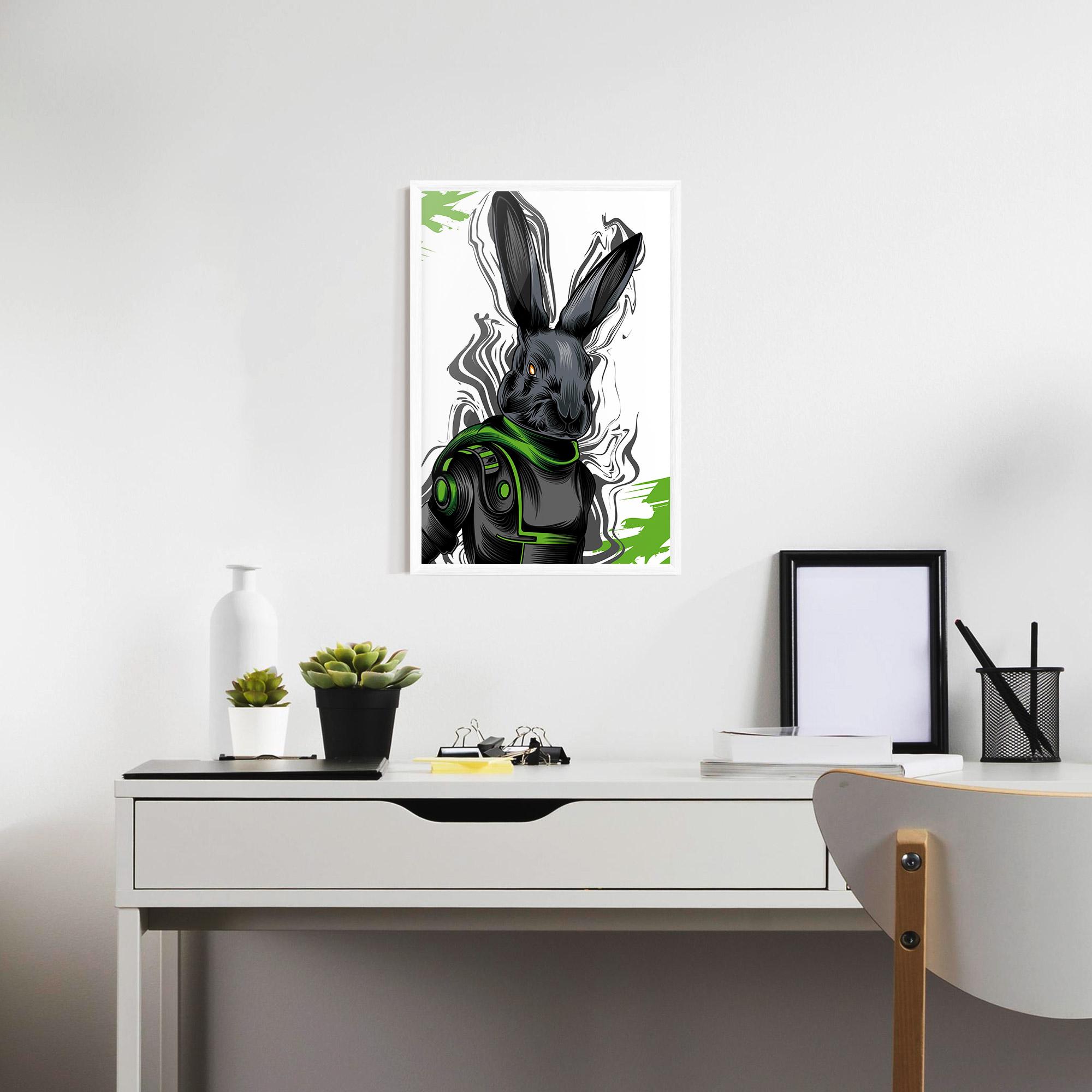 Plakat w Ramie Cyborg Green Bunny mockup 7