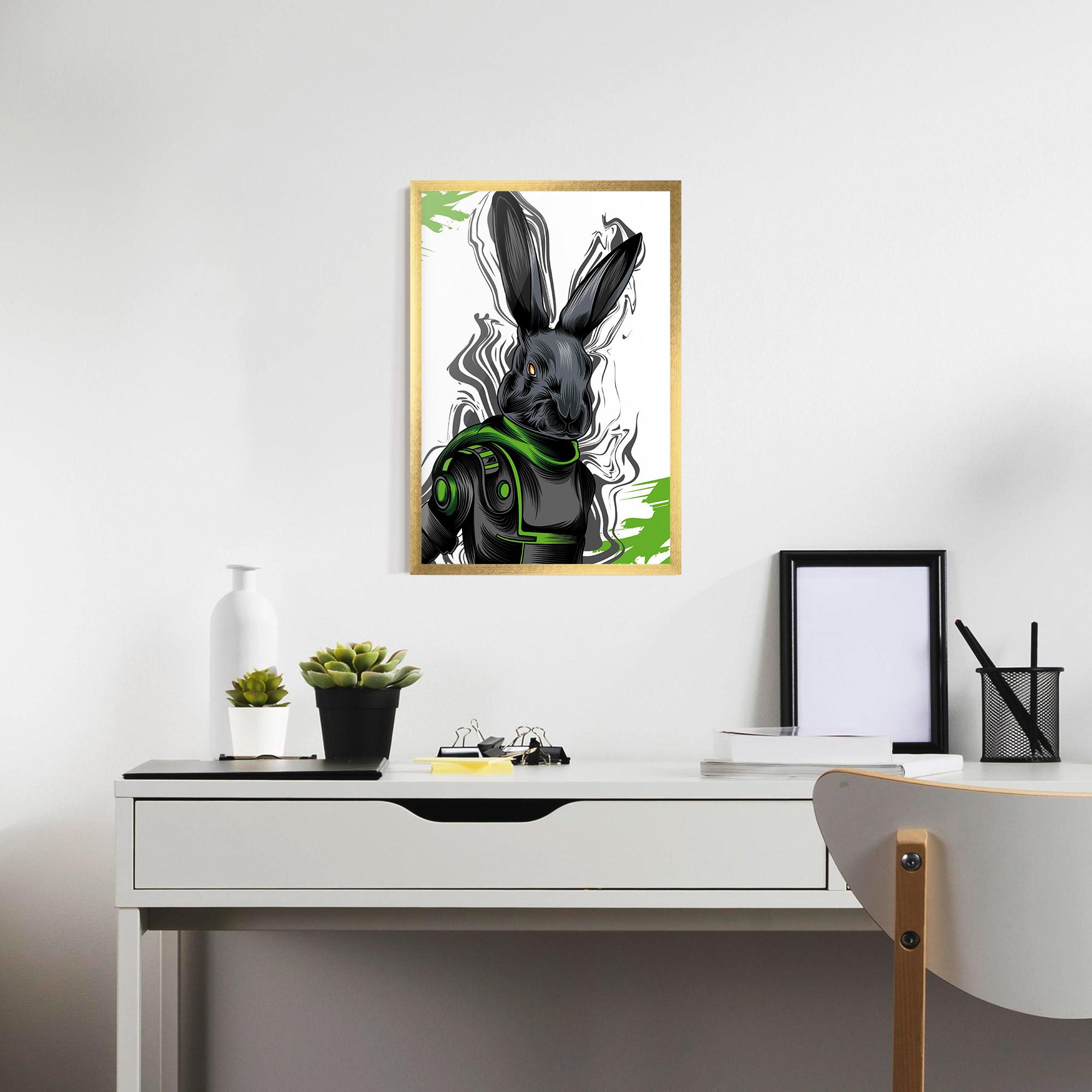 Plakat w Ramie Cyborg Green Bunny mockup 7