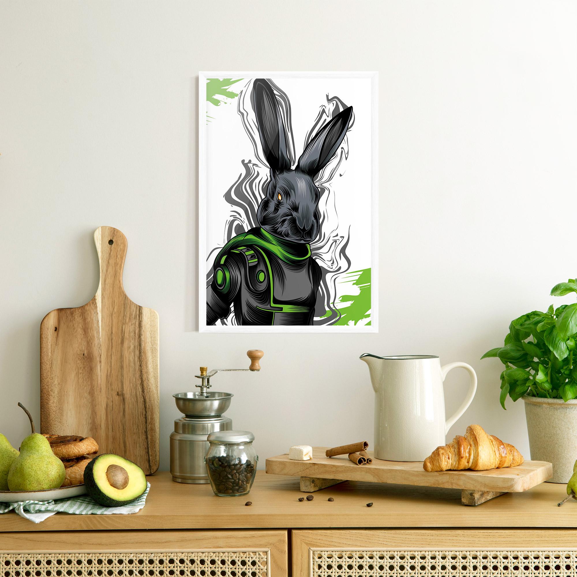 Plakat w Ramie Cyborg Green Bunny mockup 8