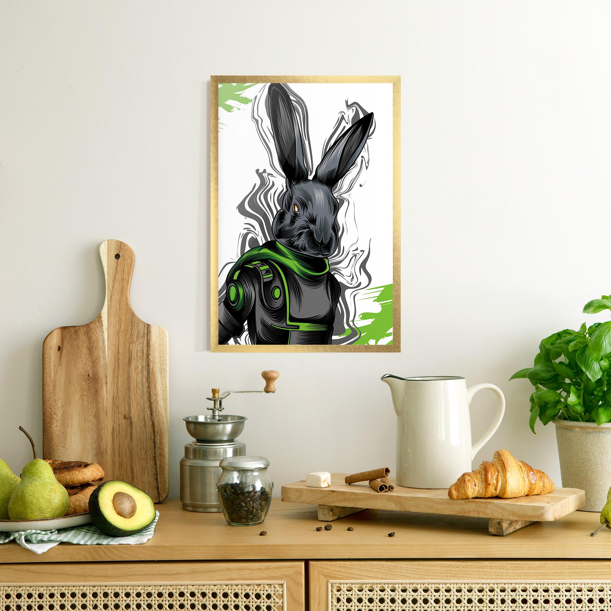 Plakat w Ramie Cyborg Green Bunny mockup 8