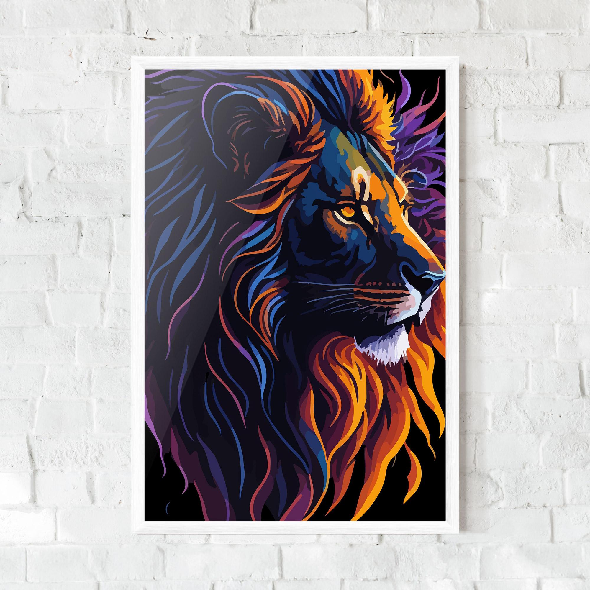 Plakat w Ramie Colorful Lion On Black mockup 0