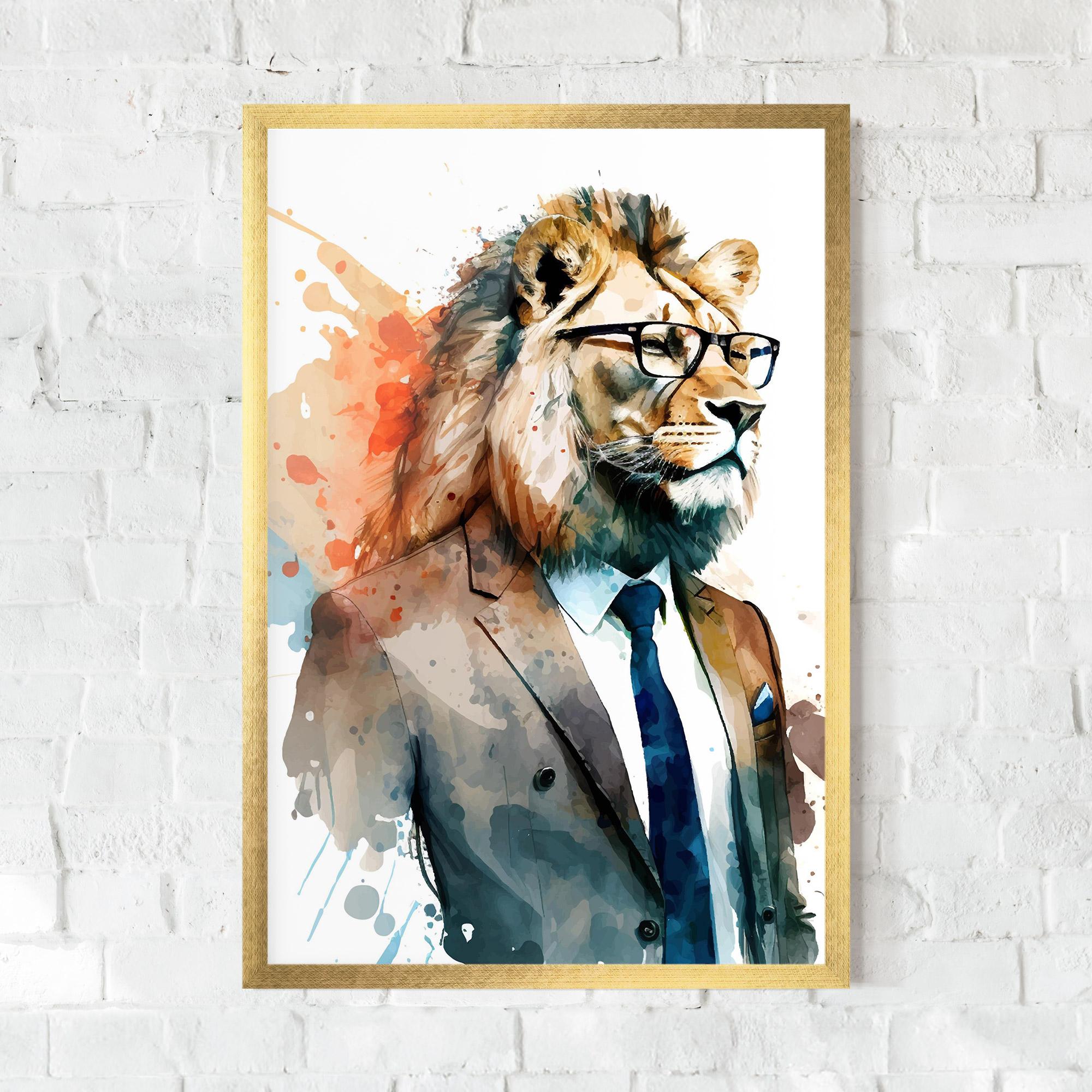 Plakat w Ramie Brown Suit Lion mockup 0